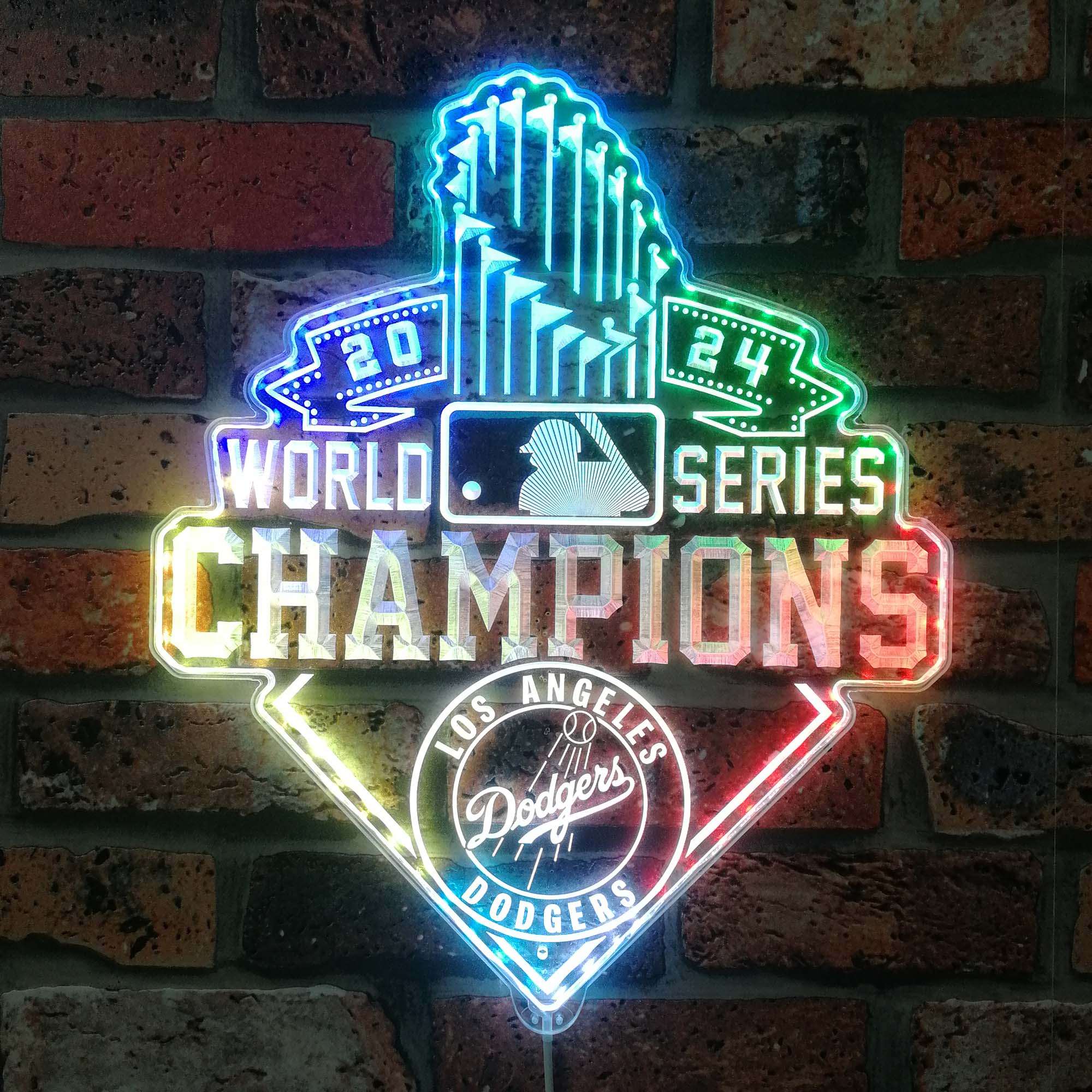Los Angeles Dodgers World Champions Neon LED Sign with Dynamic RGB Colors