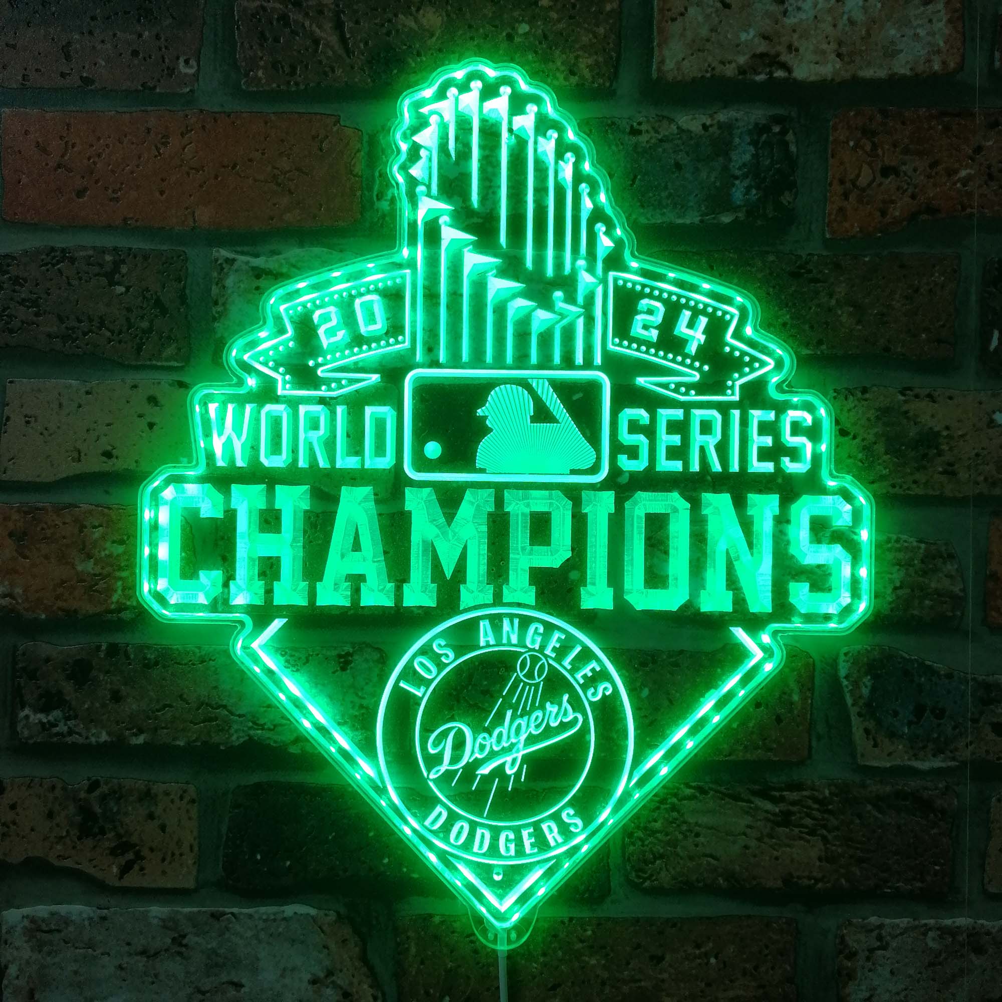 Los Angeles Dodgers World Champions Neon LED Sign with Dynamic RGB Colors