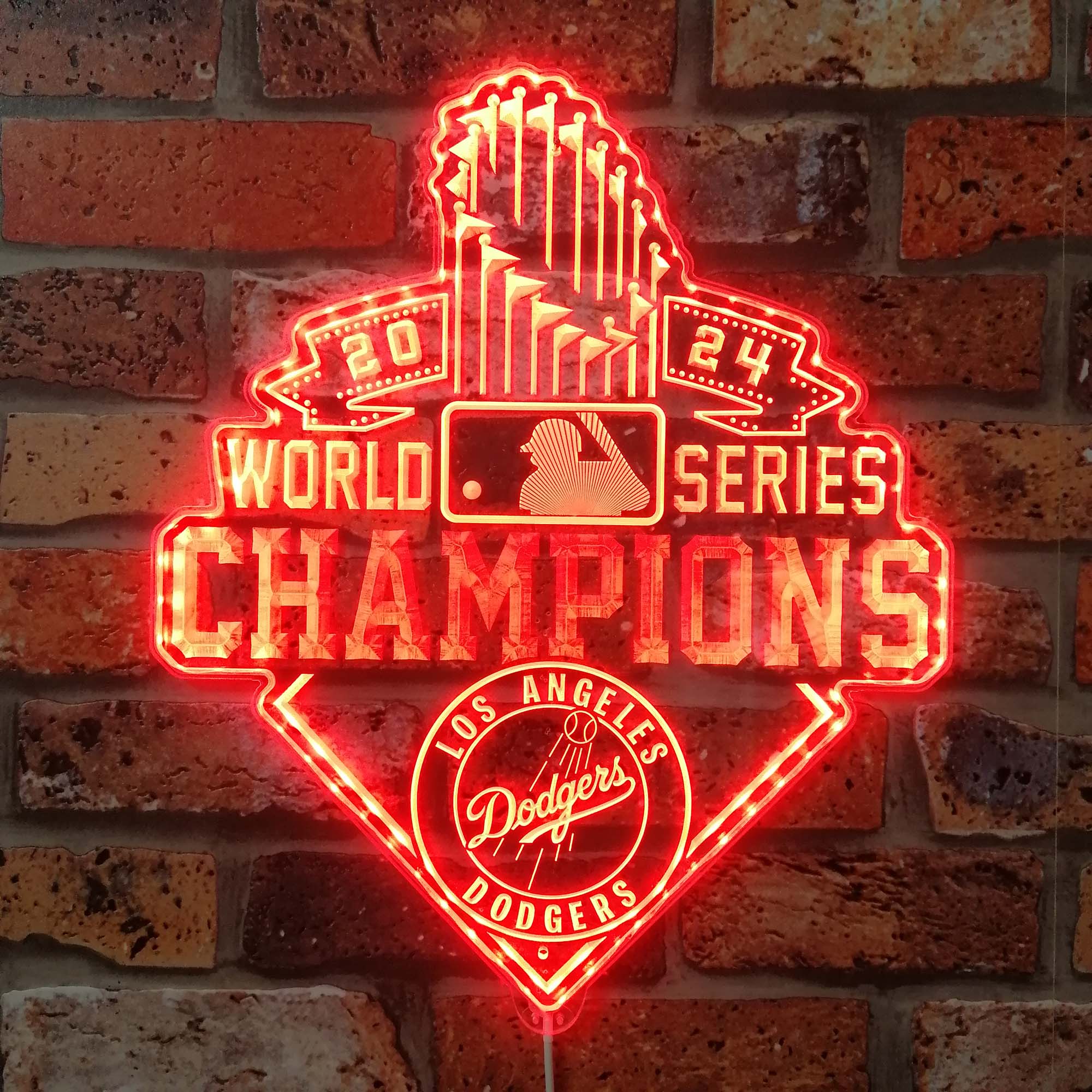 Los Angeles Dodgers World Champions Neon LED Sign with Dynamic RGB Colors