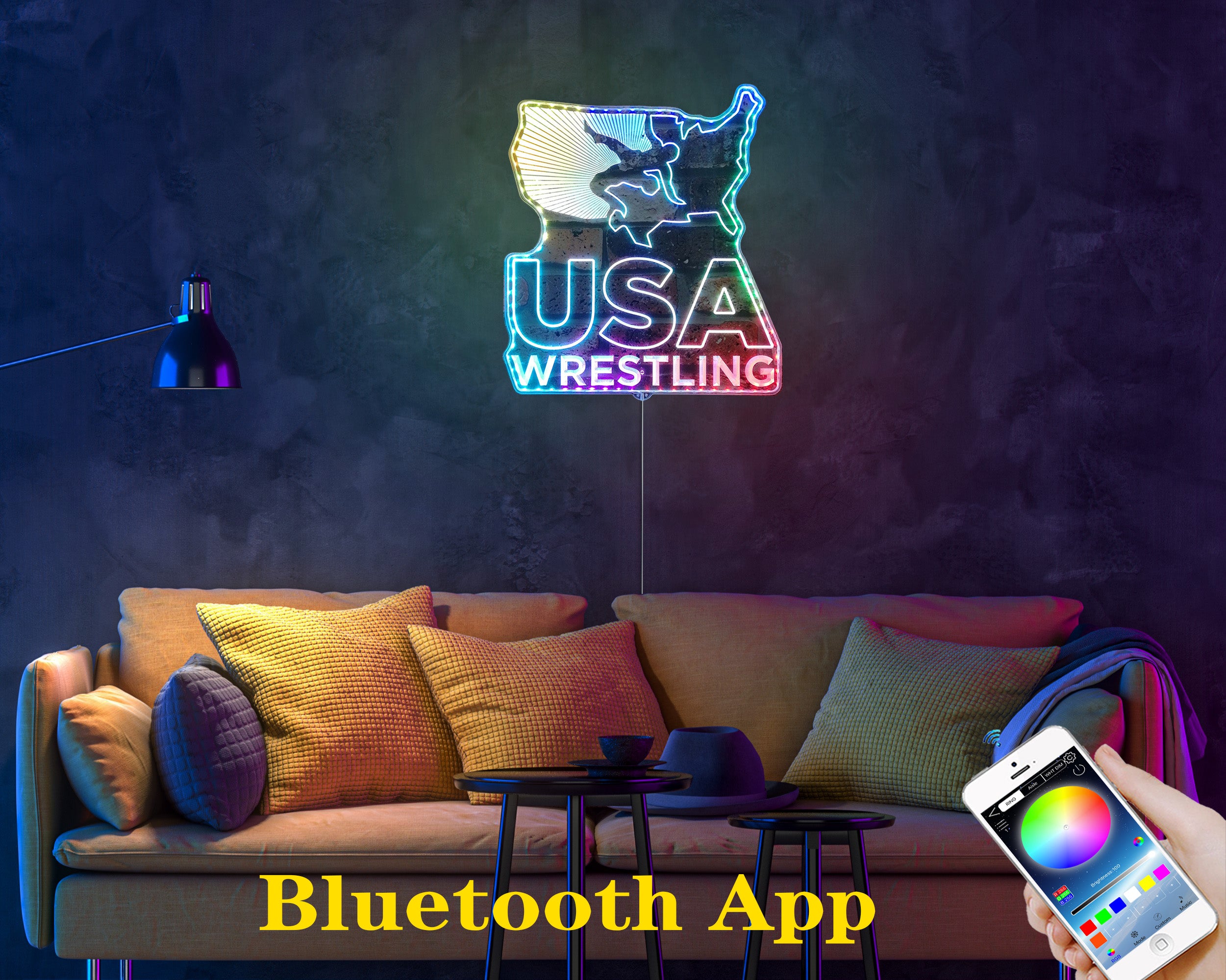 USA Wrestling Neon Neon LED Sign with Dynamic RGB Colors