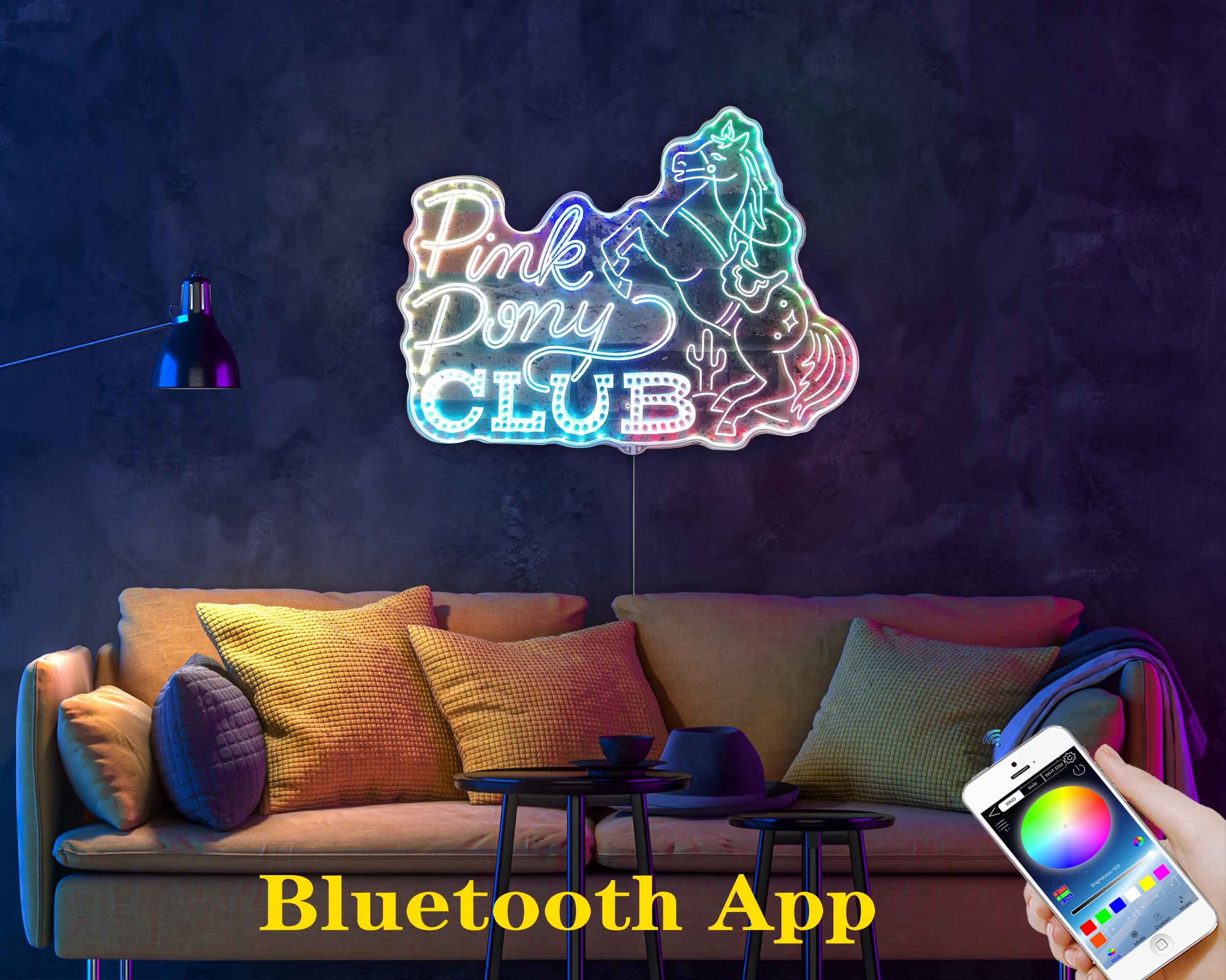 Pink Pony Club Neon LED Sign with Dynamic RGB Colors