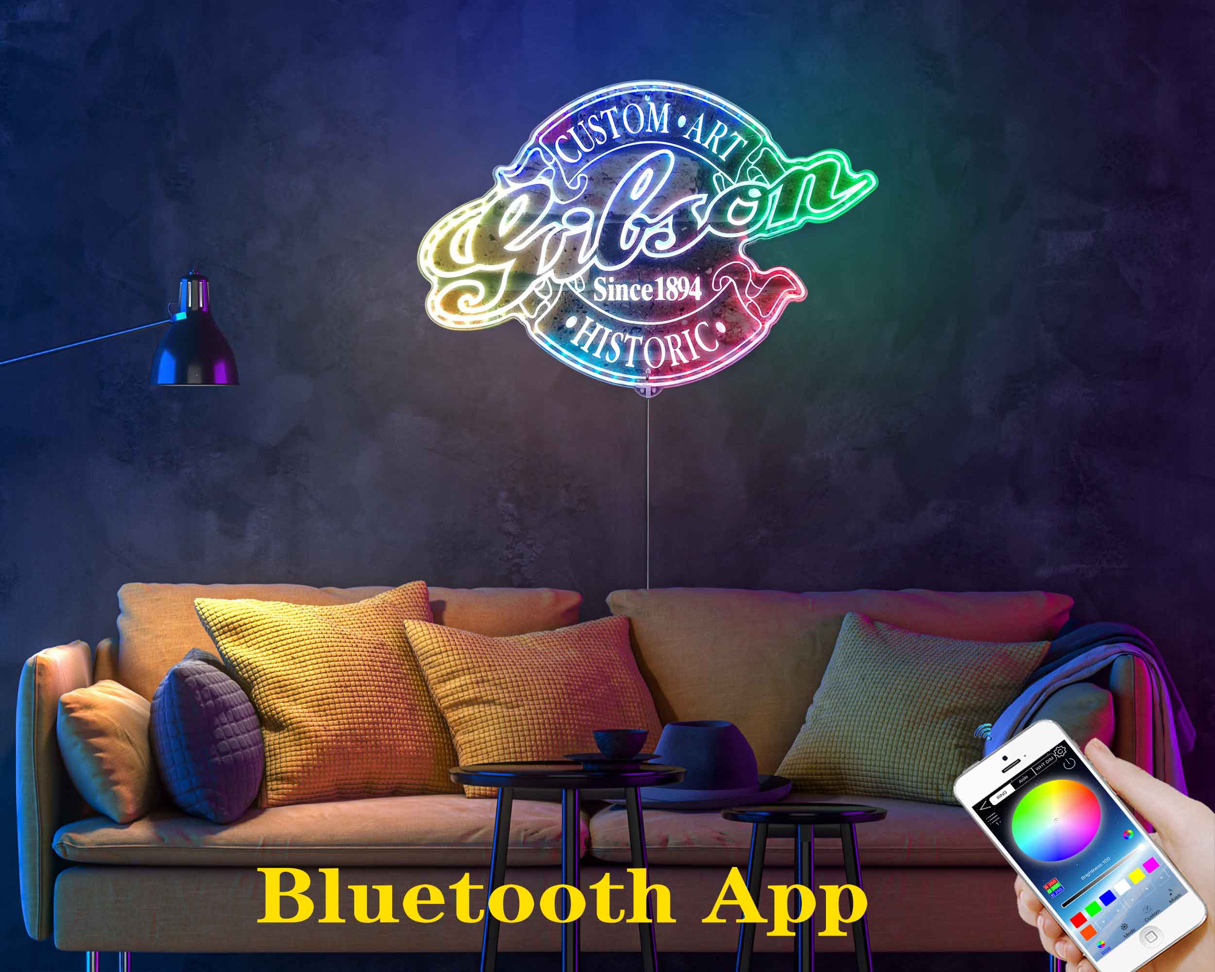Gibson Neon LED Sign with Dynamic RGB Colors