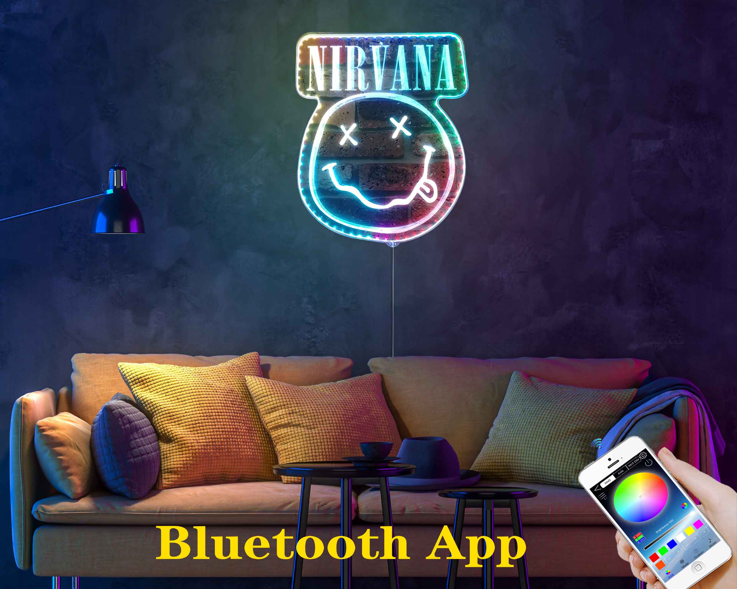 Nirvana Smiley Face Neon Neon LED Sign with Dynamic RGB Colors