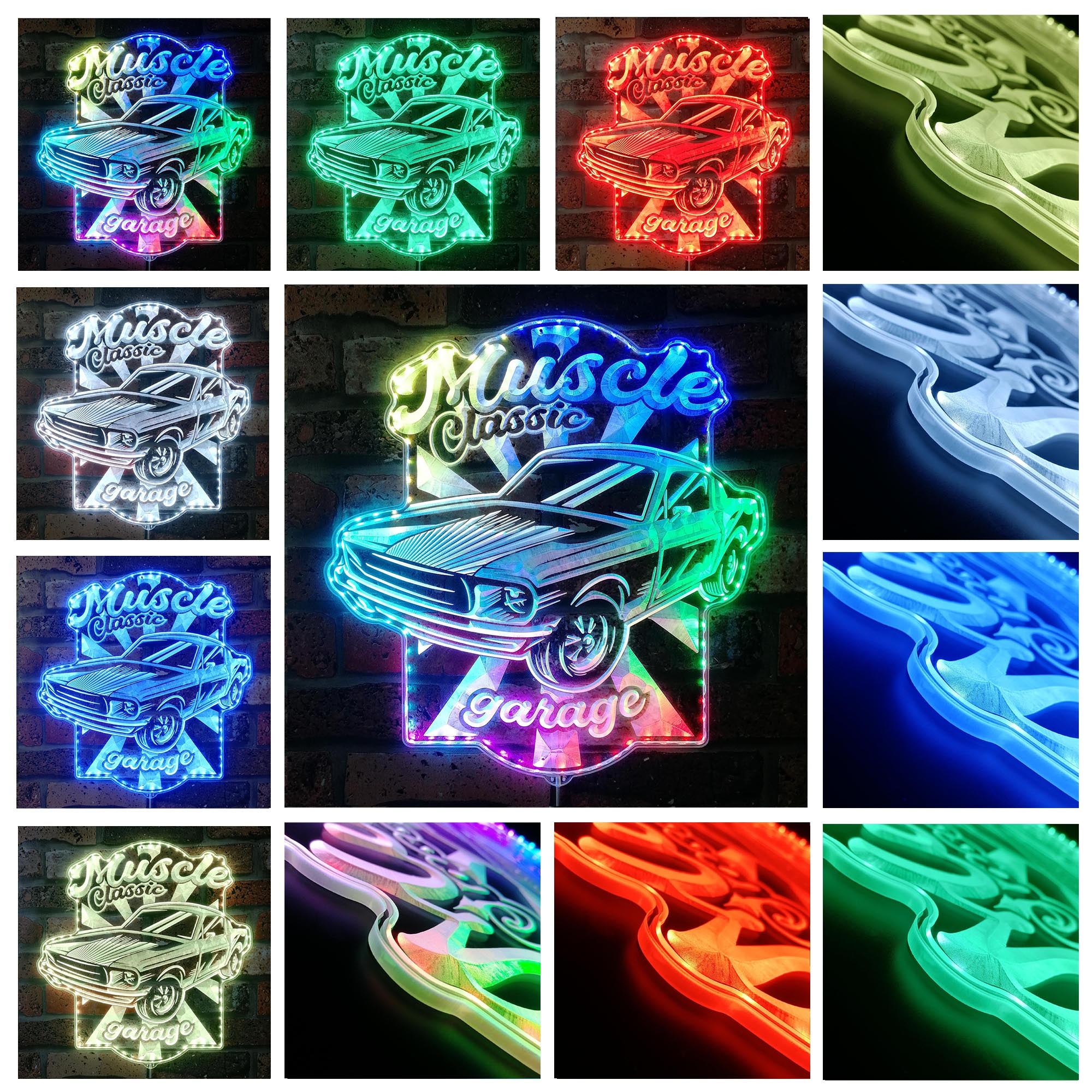 Mustang Garage Dynamic RGB Edge Lit LED Sign