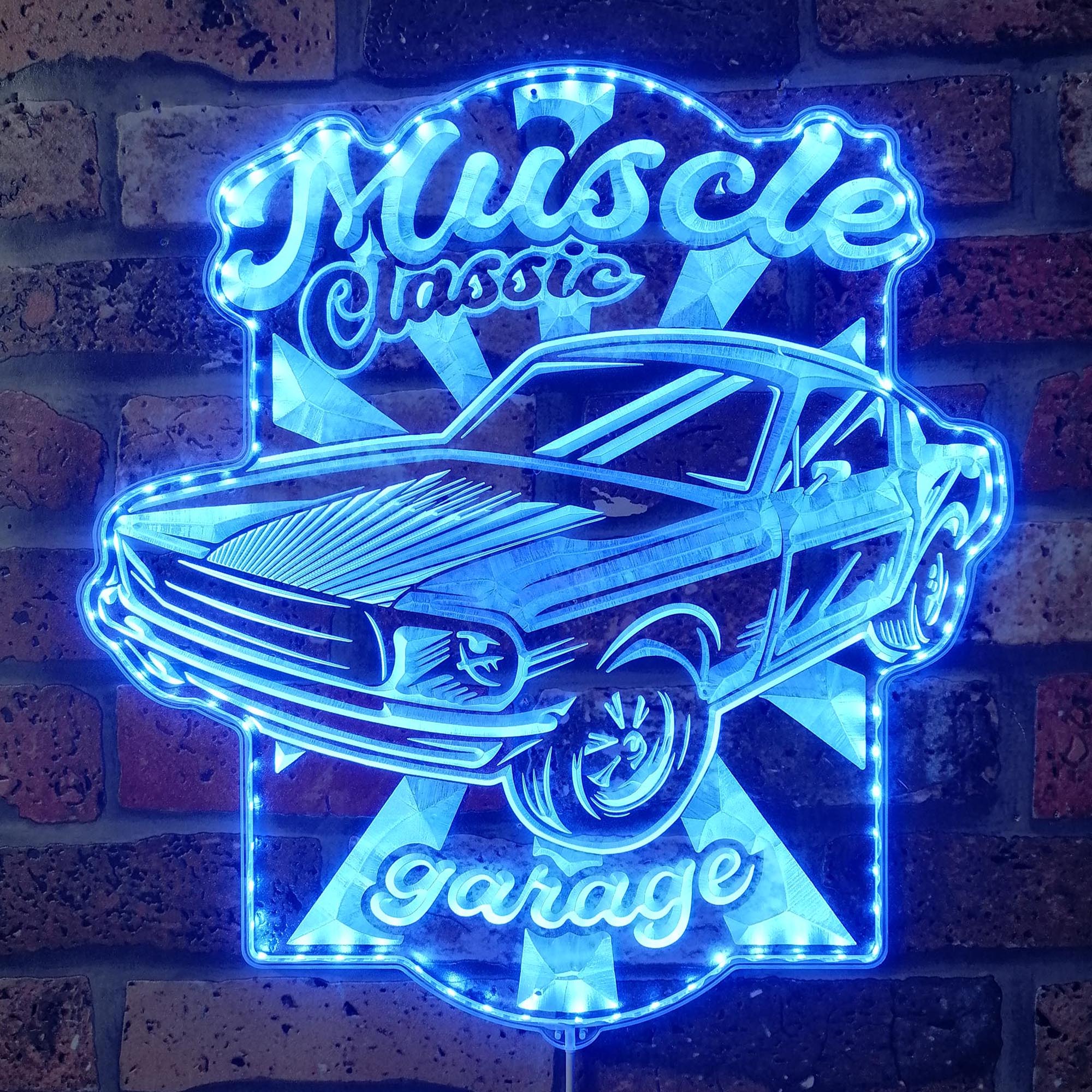 Mustang Garage Dynamic RGB Edge Lit LED Sign