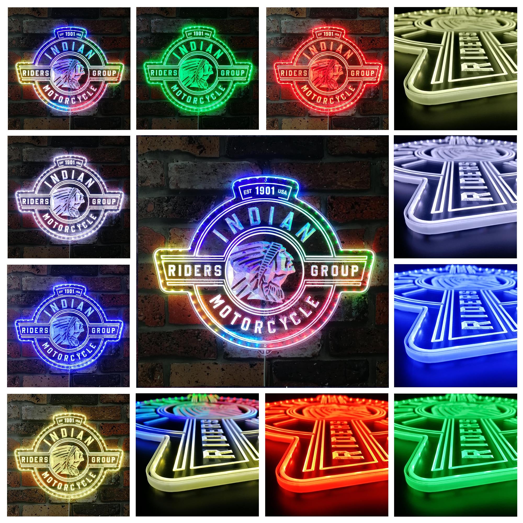 Indian Motorcycle Est.1901 Riders Dynamic RGB Edge Lit LED Sign