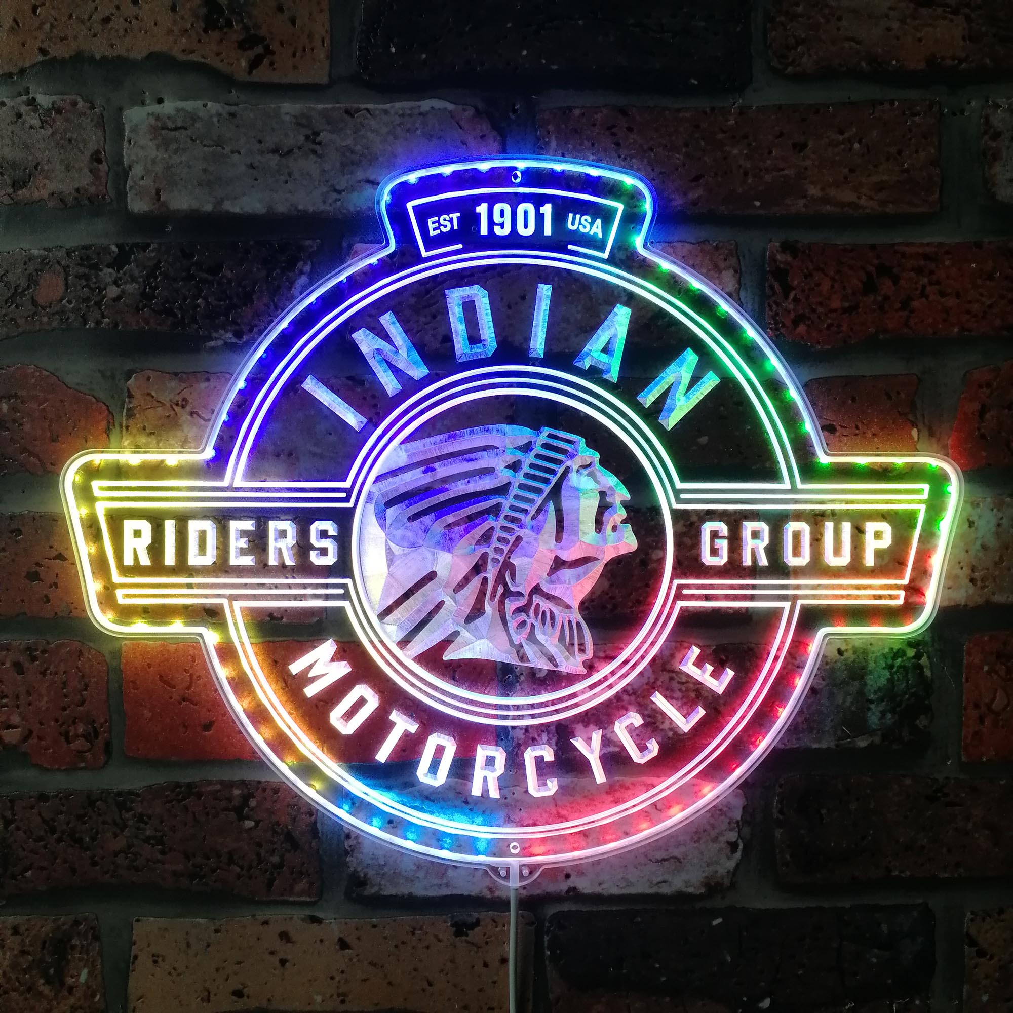 Indian Motorcycle Est.1901 Riders Dynamic RGB Edge Lit LED Sign