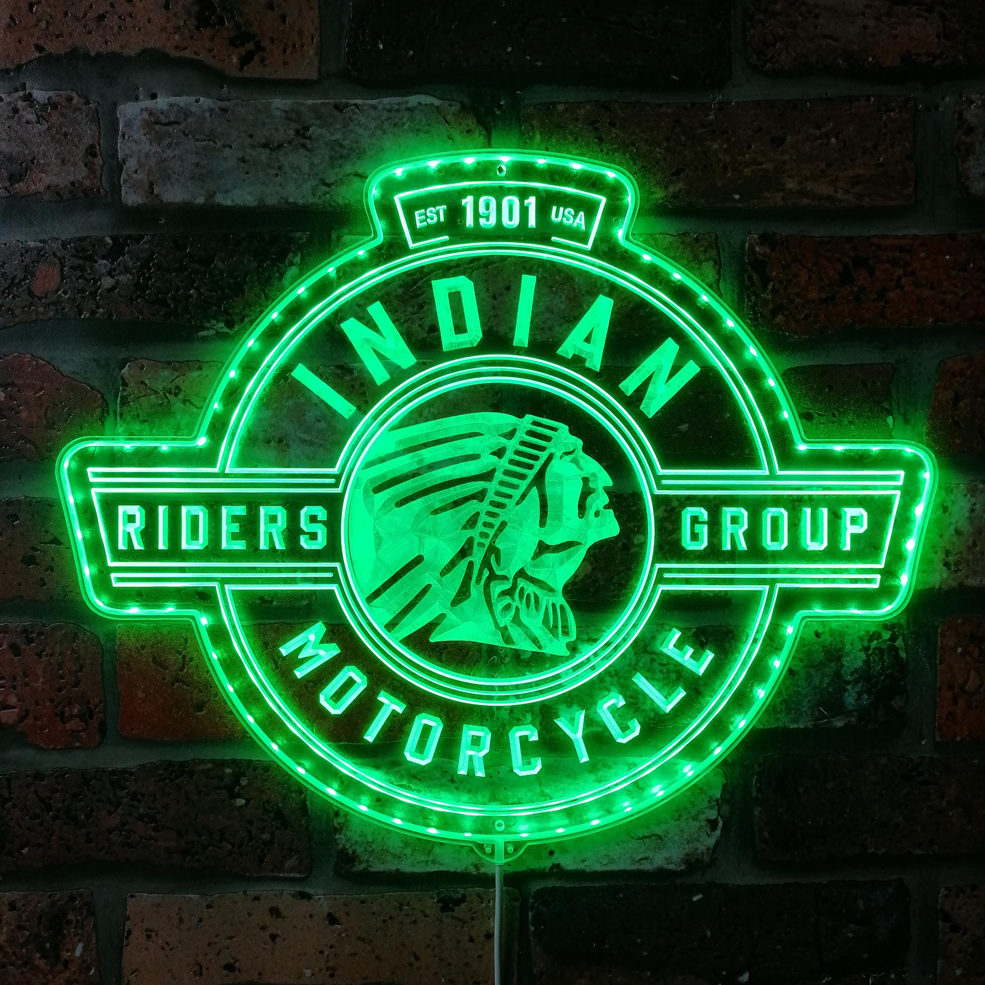 Indian Motorcycle Est.1901 Riders Dynamic RGB Edge Lit LED Sign