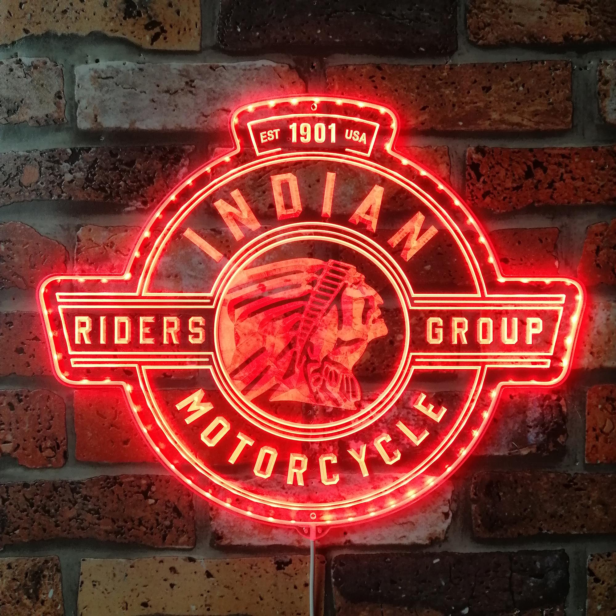 Indian Motorcycle Est.1901 Riders Dynamic RGB Edge Lit LED Sign