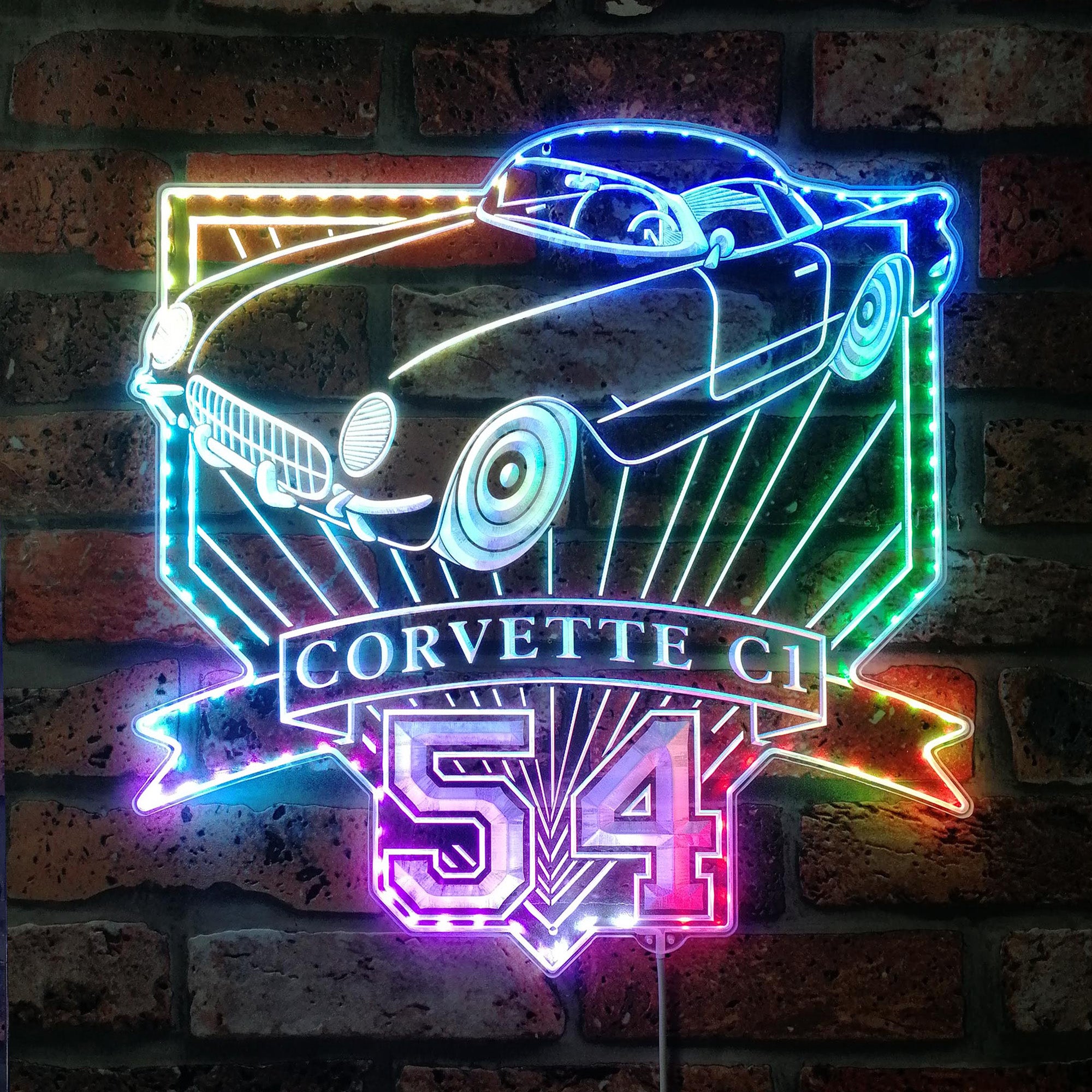 Chevrolet corvette c1 1954 Dynamic RGB Edge Lit LED Sign