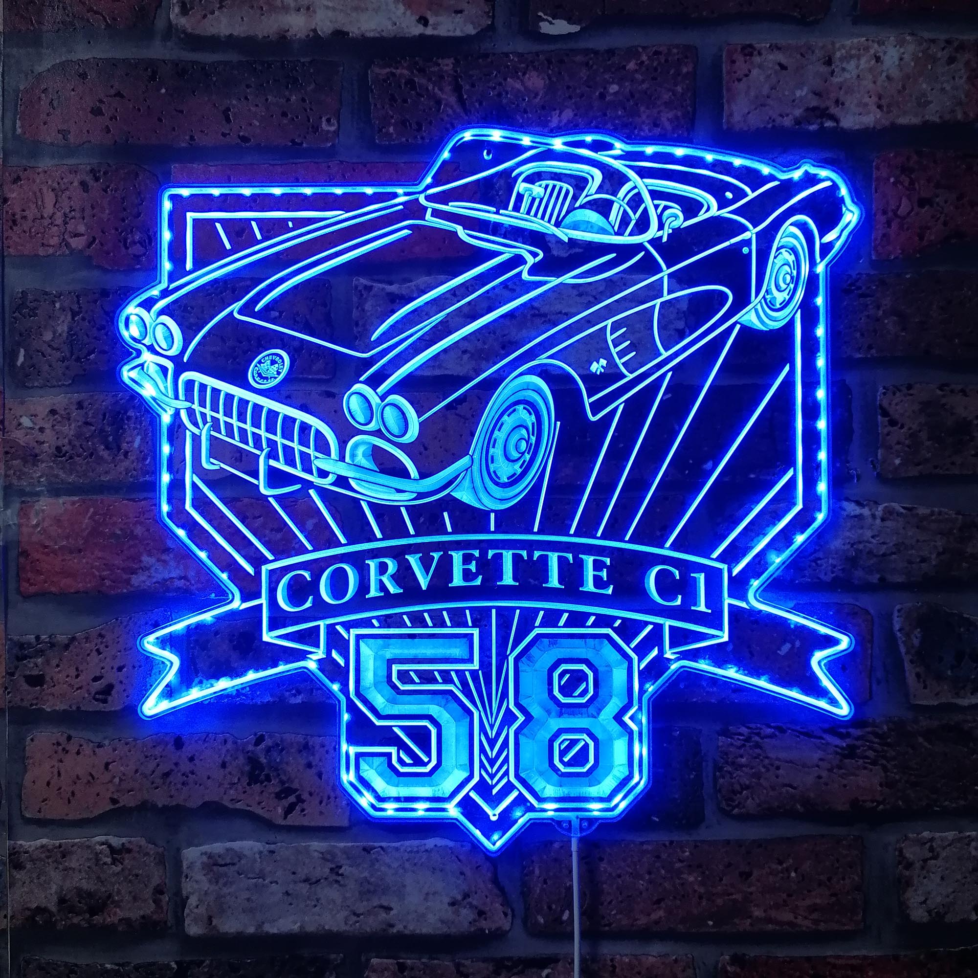 Chevrolet corvette c1 1958 Dynamic RGB Edge Lit LED Sign