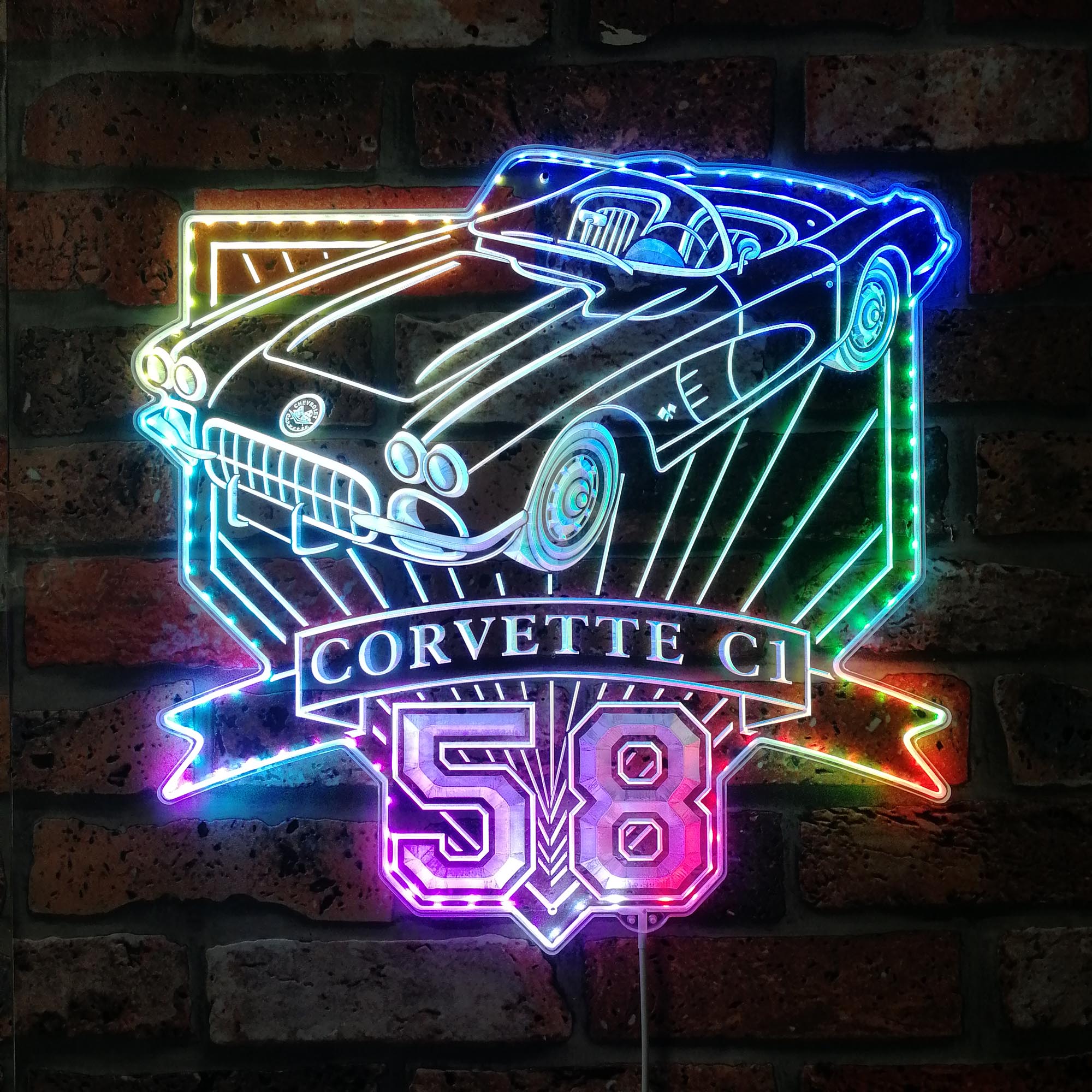 Chevrolet corvette c1 1958 Dynamic RGB Edge Lit LED Sign