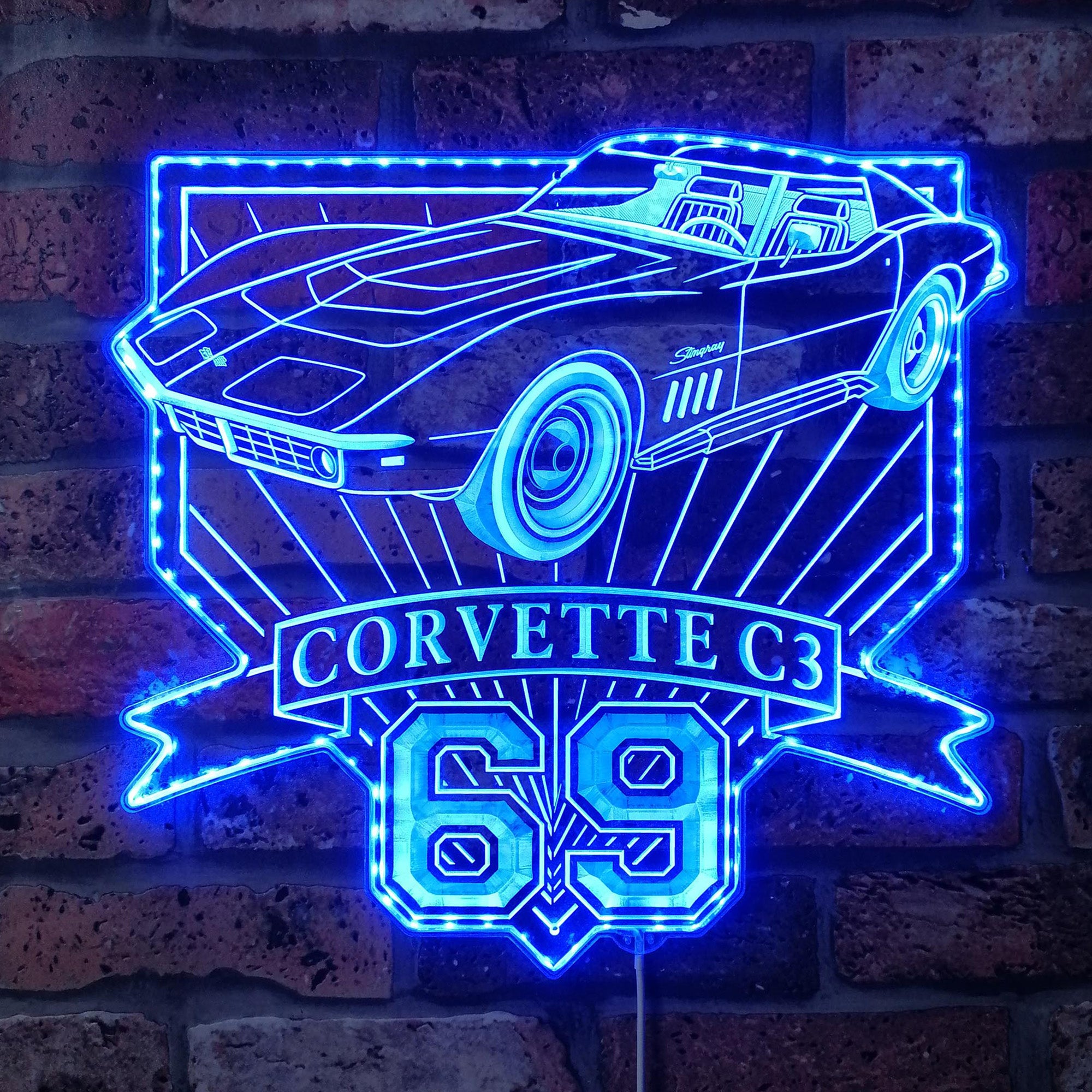 Chevrolet Corvette c3 coupe 427 1969 Dynamic RGB Edge Lit LED Sign