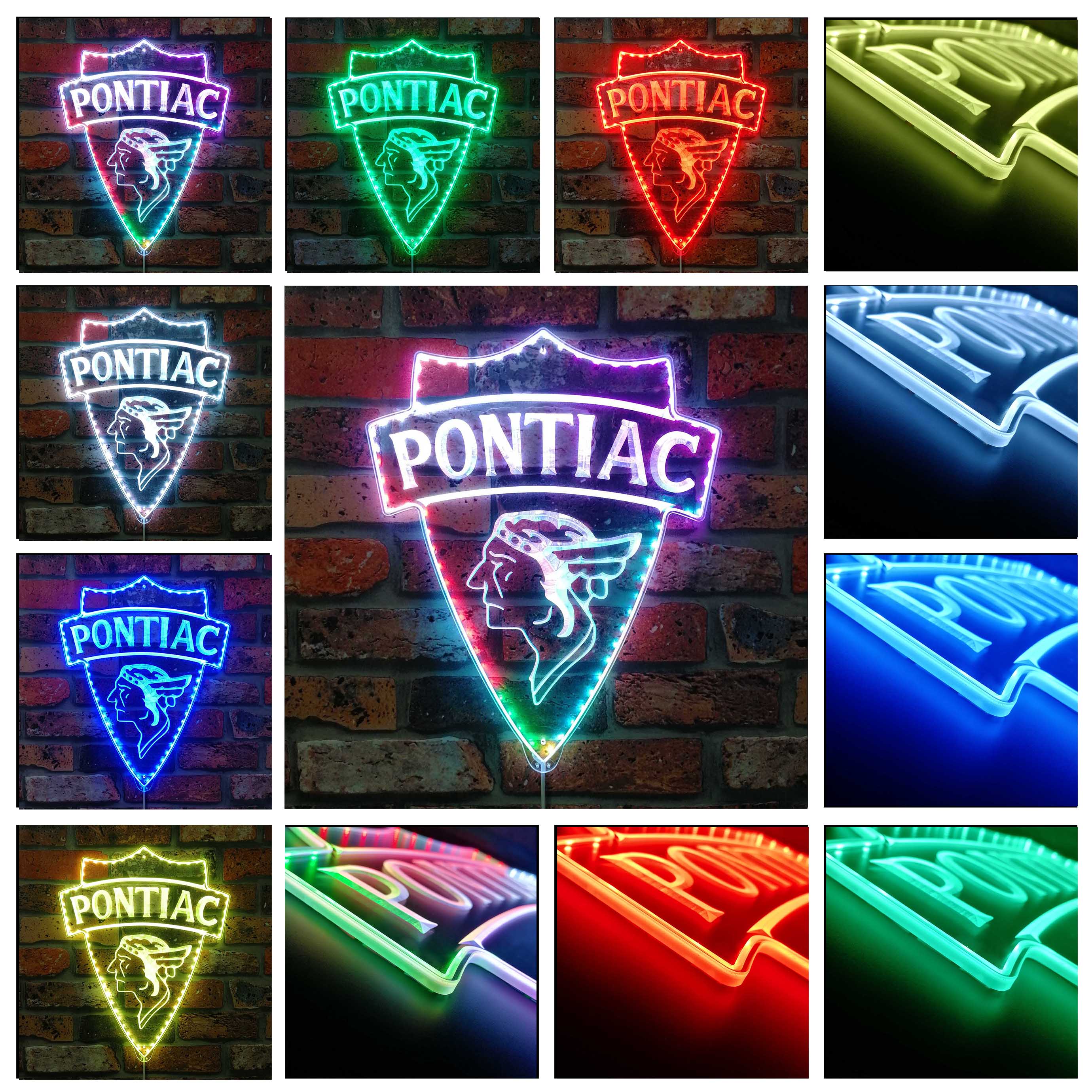 Pontiac 1930 Old Logo Dynamic RGB Edge Lit LED Sign