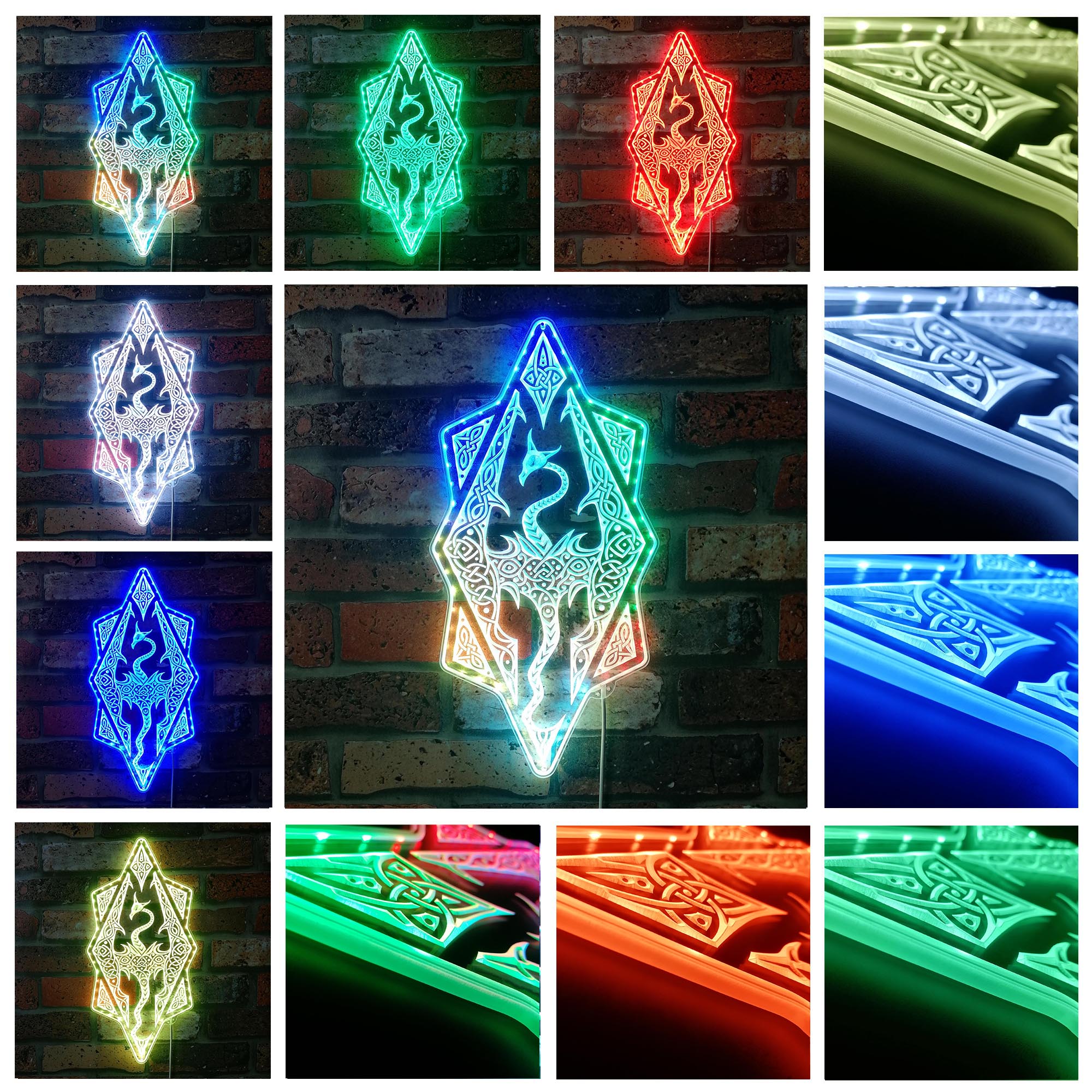 Elder Scroll Skyrim Dragon Dynamic RGB Edge Lit LED Sign