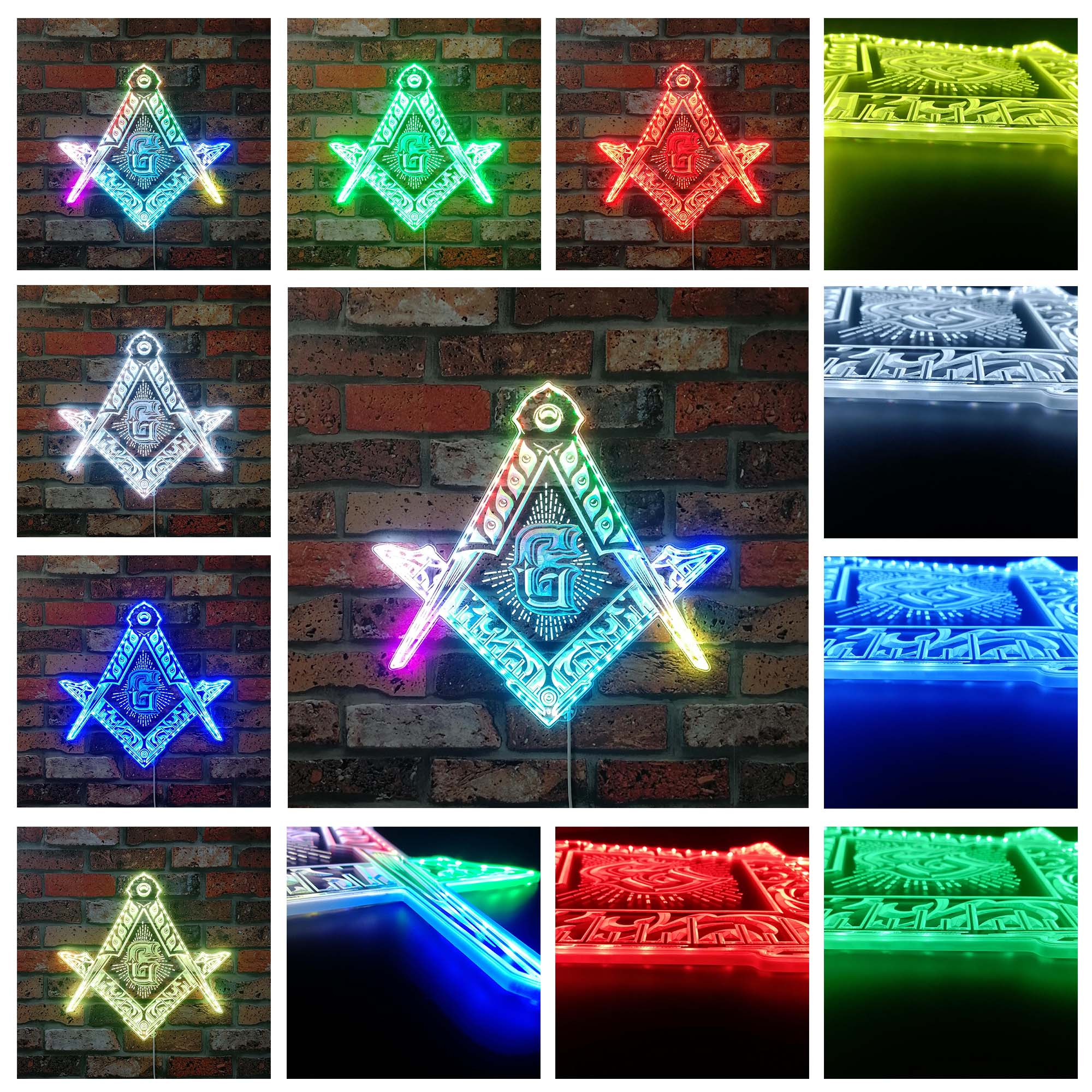 Freemason Logo, masonic Dynamic RGB Edge Lit LED Sign