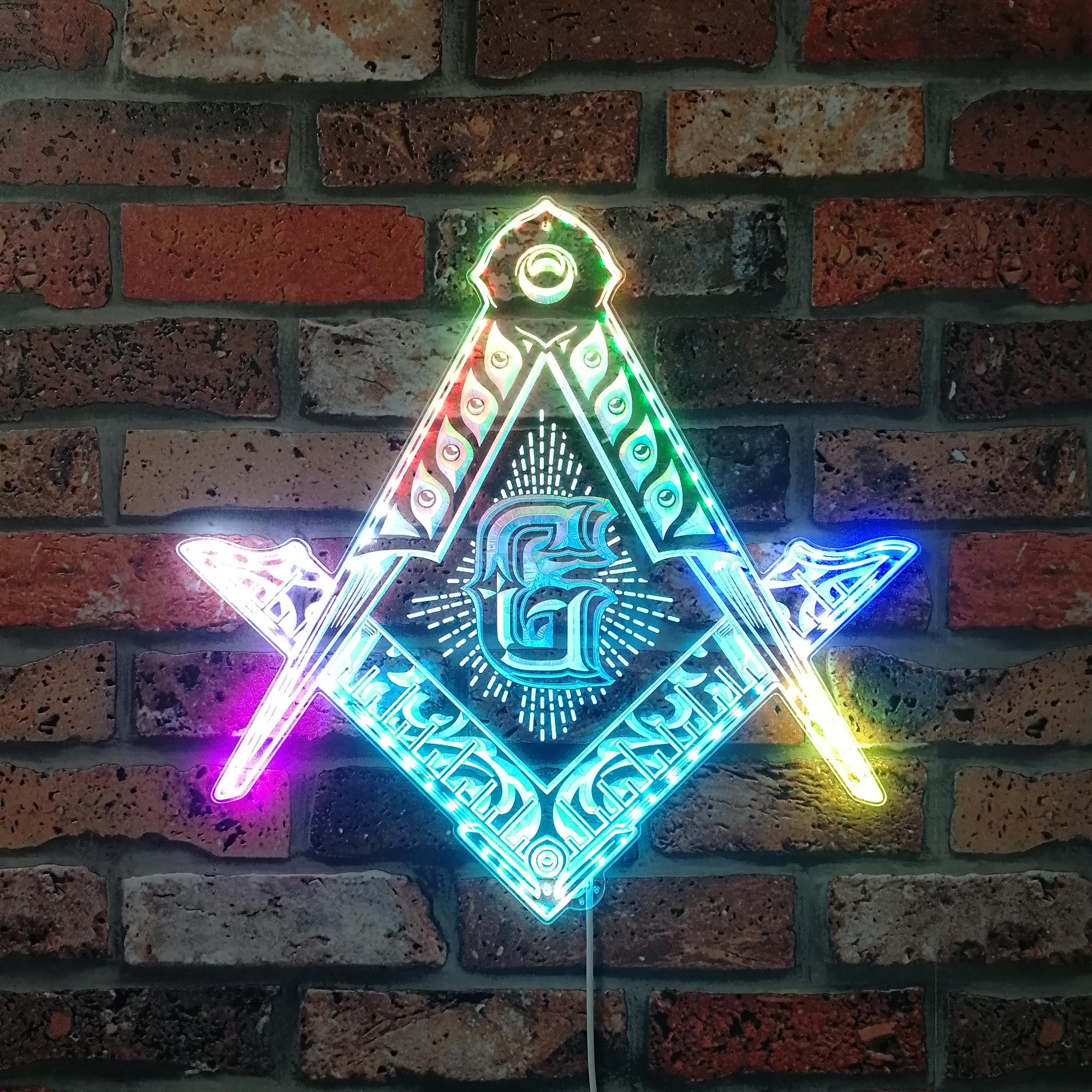 Freemason Logo, masonic Dynamic RGB Edge Lit LED Sign