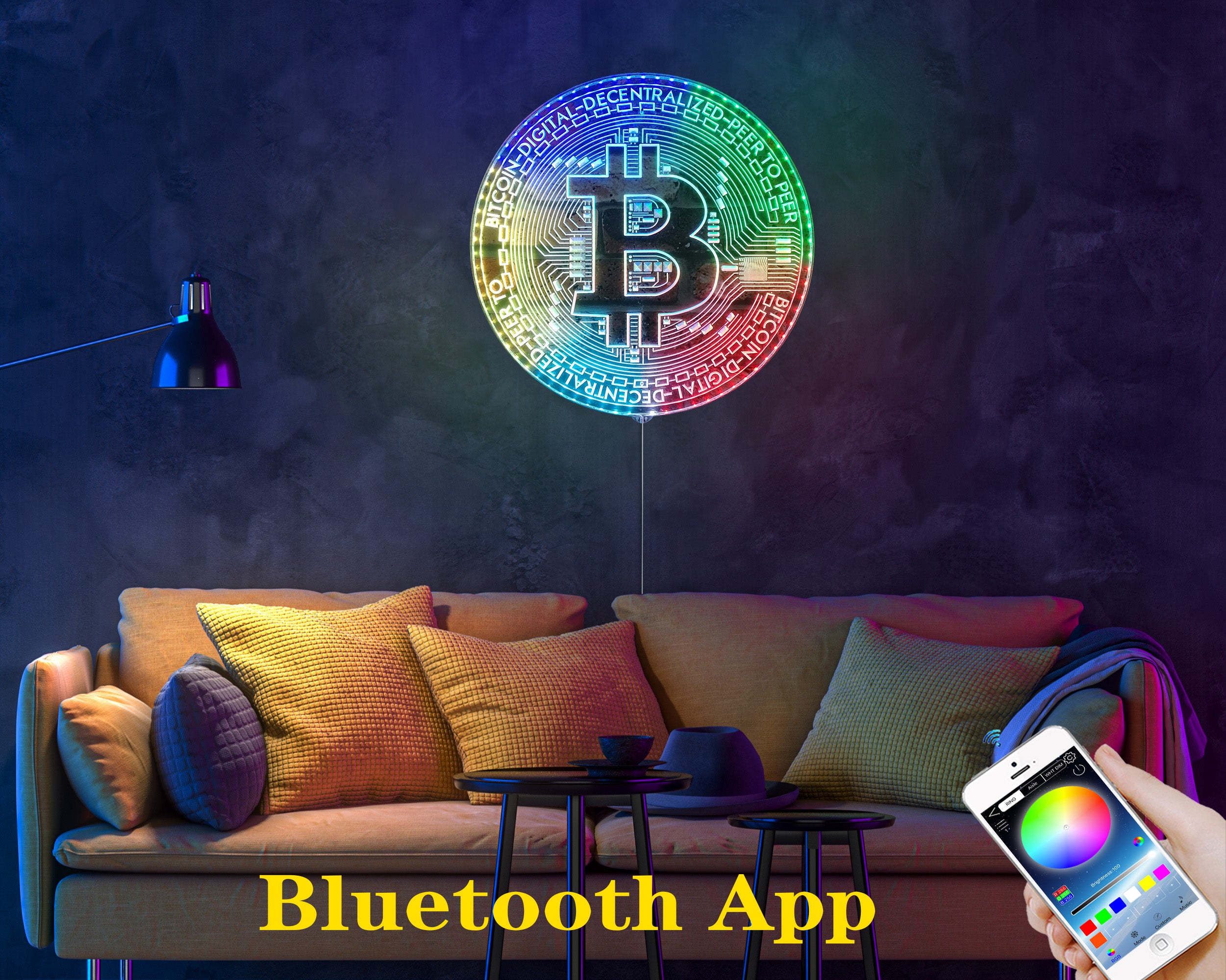 Bitcoin Neon LED Sign with Dynamic RGB Colors