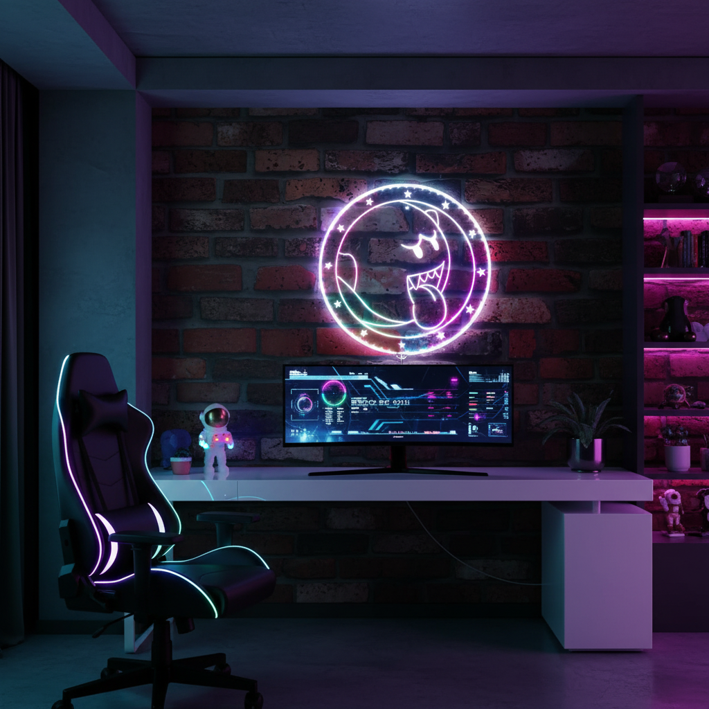 Super Mario Boo Neon LED Sign with Dynamic RGB Colors