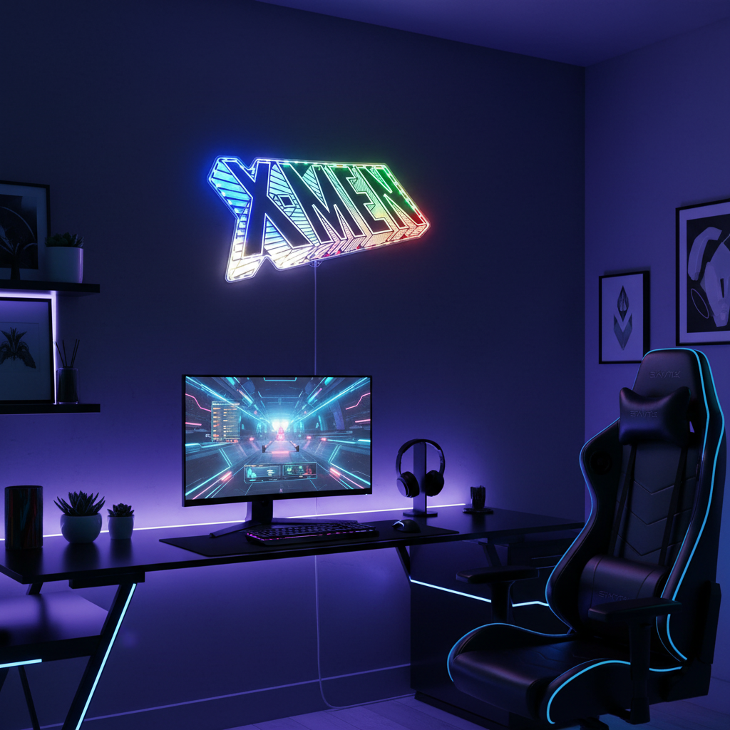 X-Men Comic Class Logo Neon LED Sign with Dynamic RGB Colors