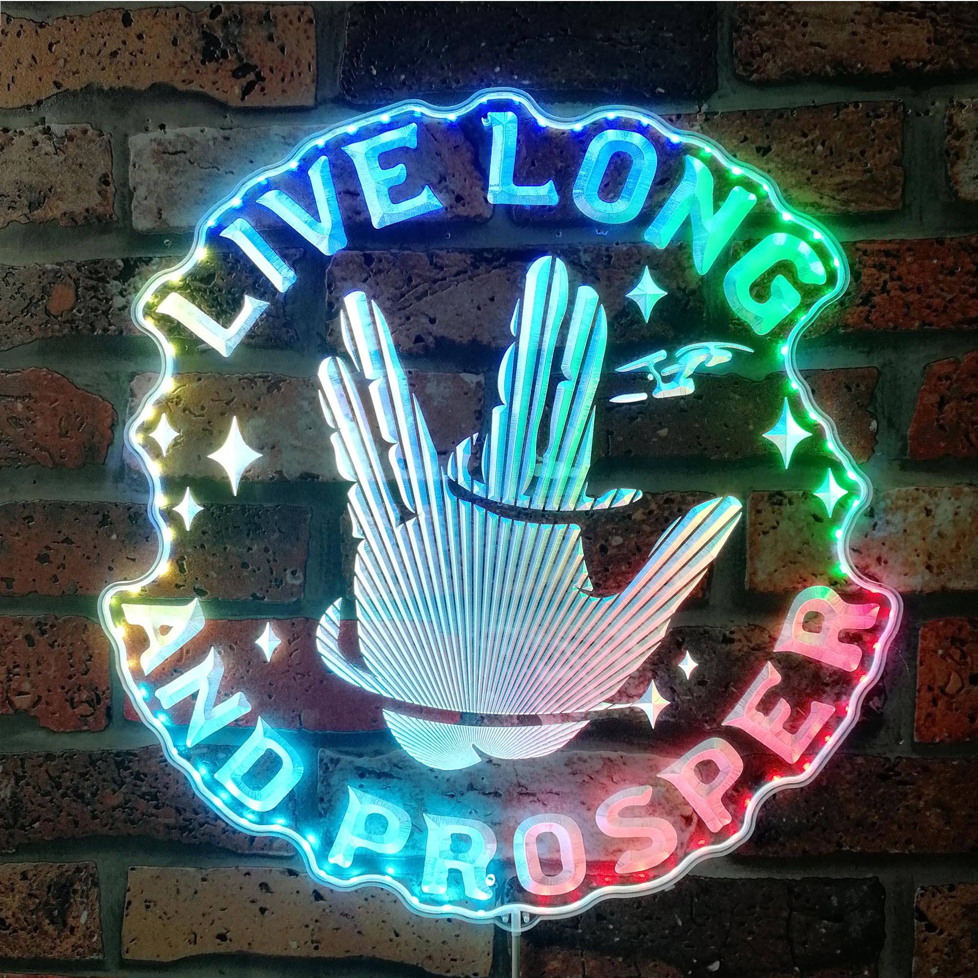 Live Long and Prosper Dynamic RGB Edge Lit LED Sign