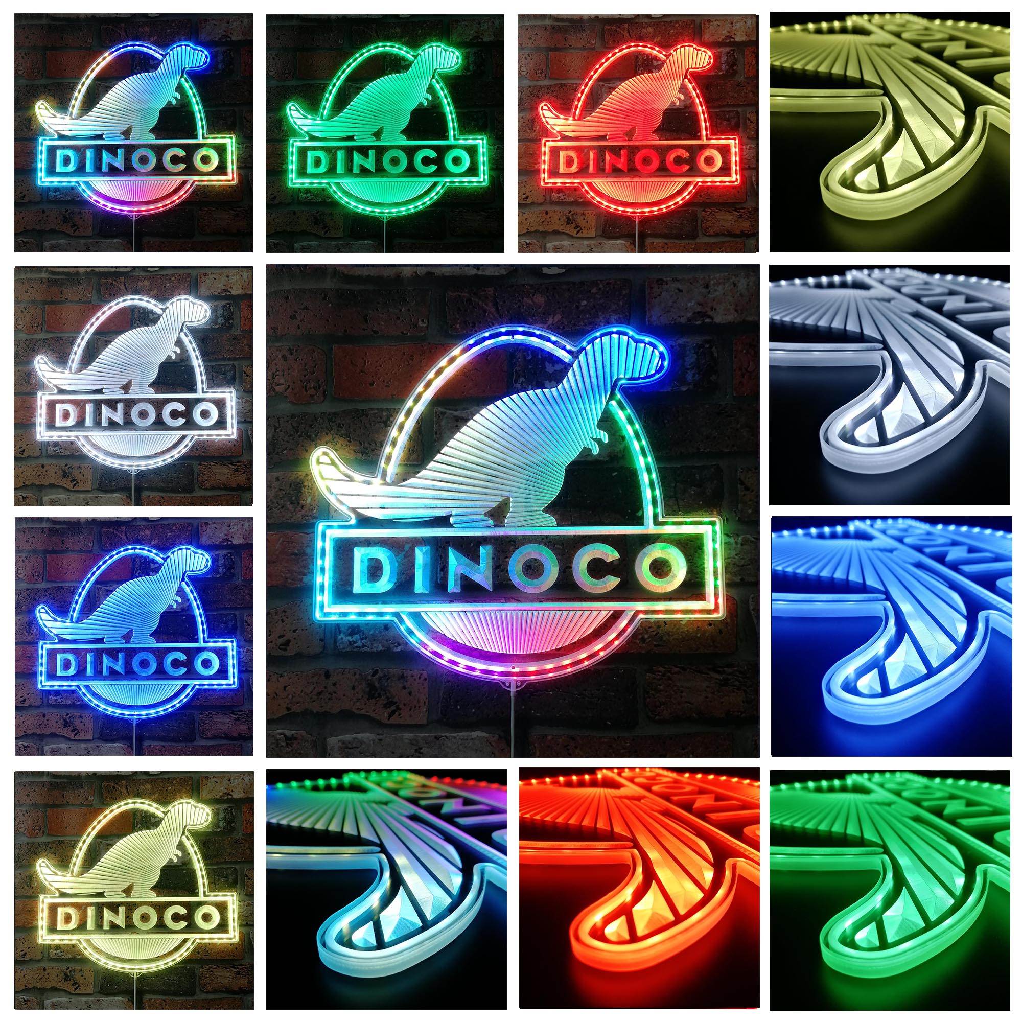 Dinoco Gas Company Pixar Cars Dynamic RGB Edge Lit LED Sign