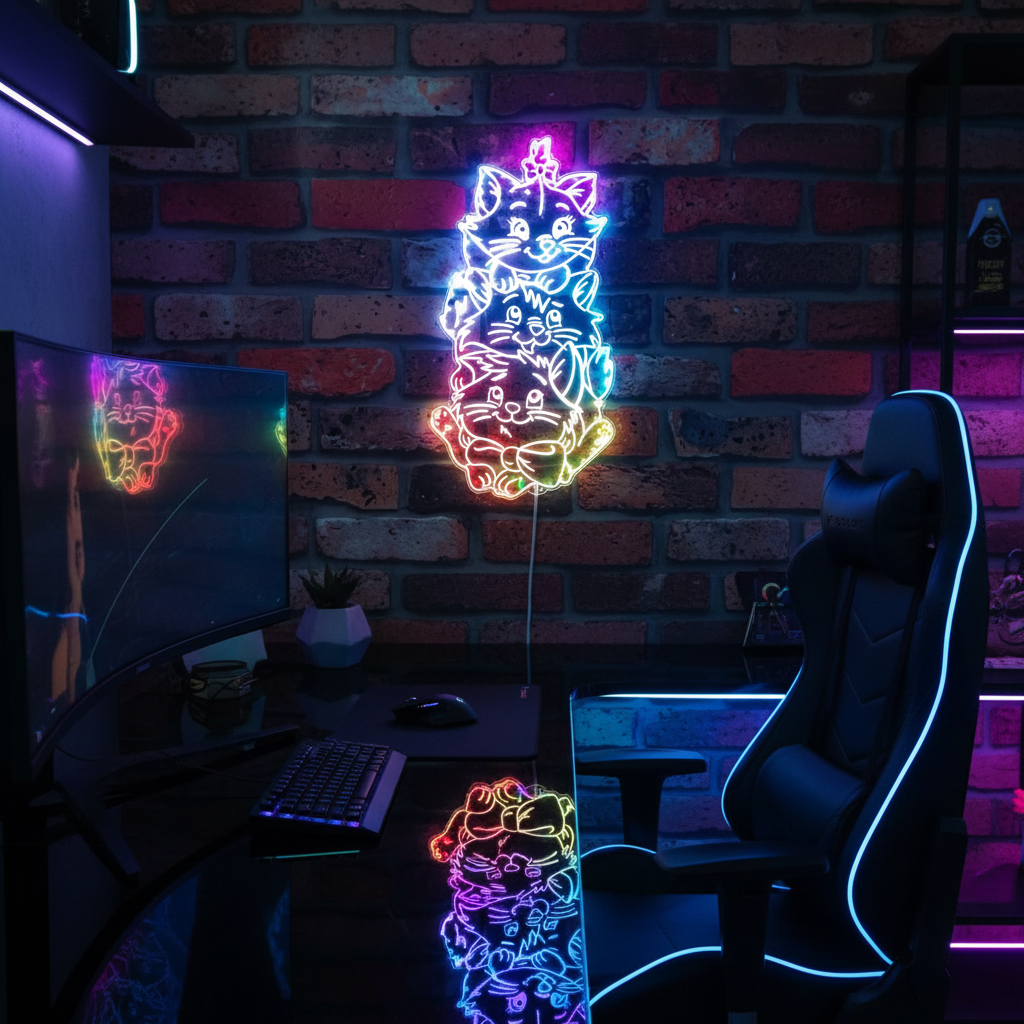 Aristocats Marie Toulouse Berlioz Neon LED Sign with Dynamic RGB Colors