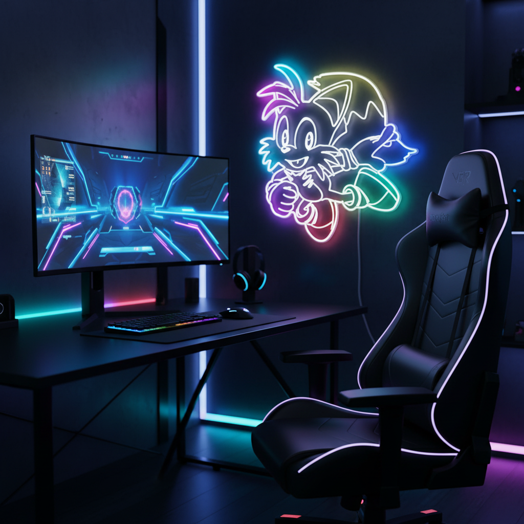 Sonic the hedgehog Tails Neon LED Sign with Dynamic RGB Colors