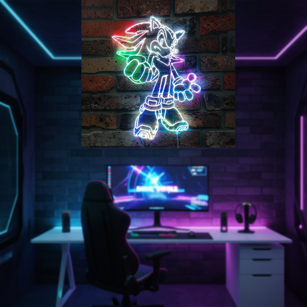 Shadow the Hedgehog Sonic Neon LED Sign with Dynamic RGB Colors
