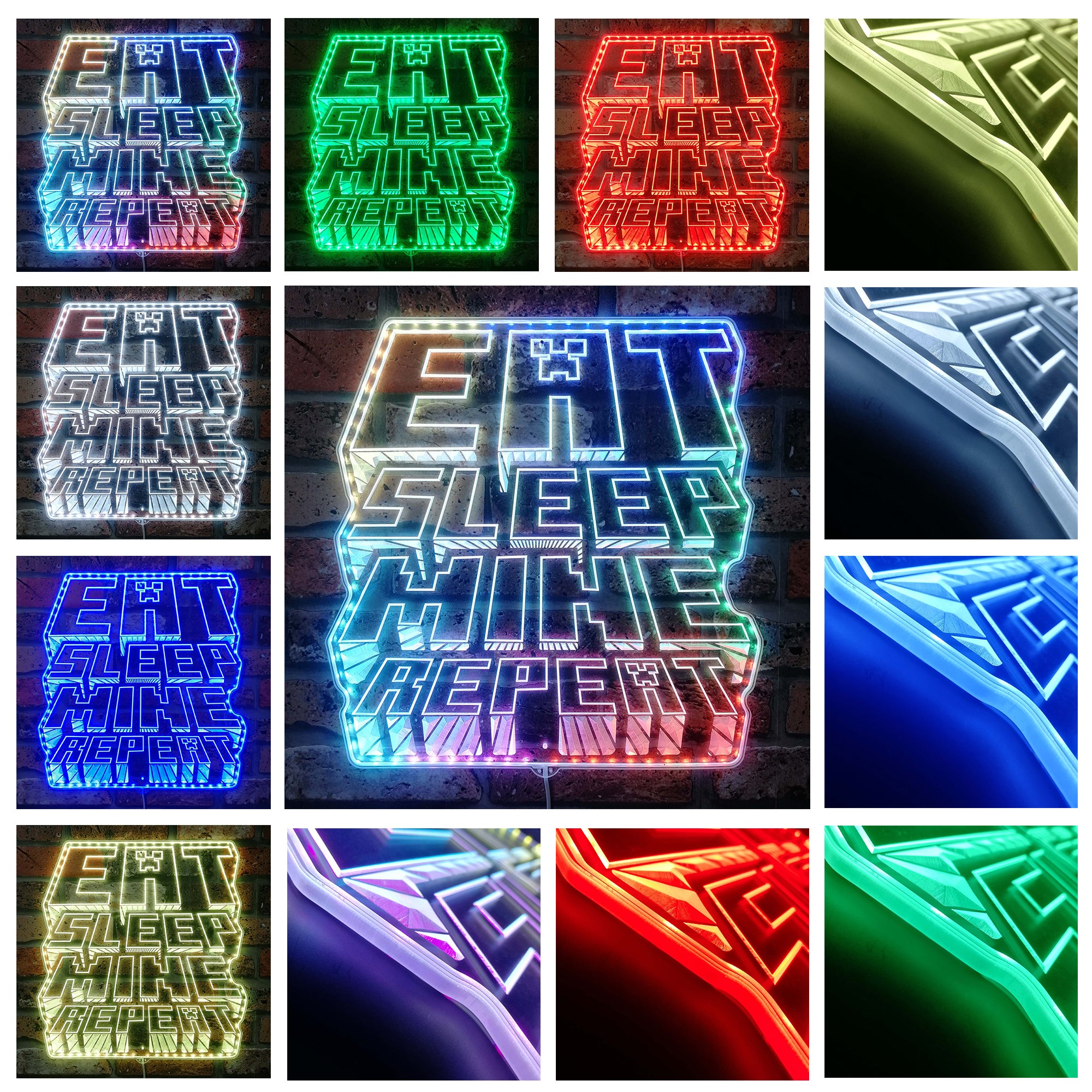 Eat Sleep Mine Repeat Minecraft  Neon LED Sign with Dynamic RGB Colors