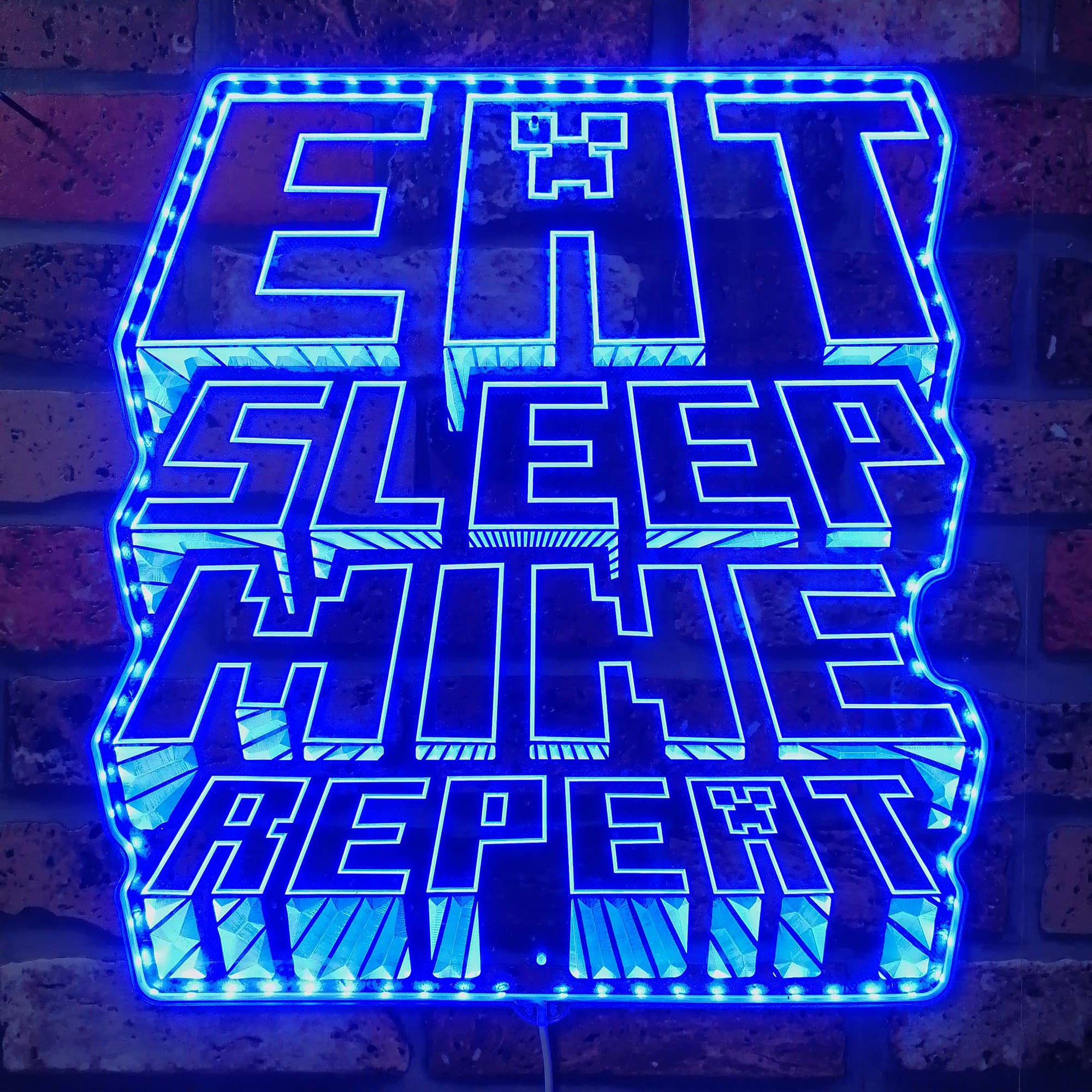 Eat Sleep Mine Repeat Minecraft  Neon LED Sign with Dynamic RGB Colors