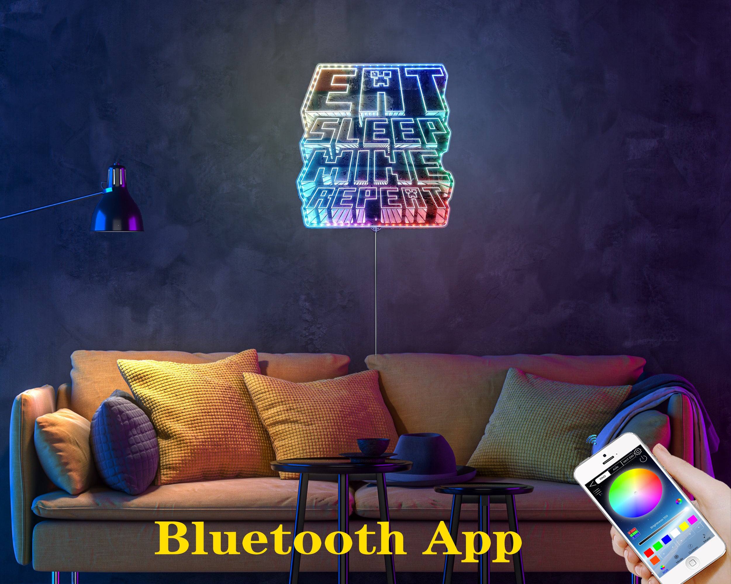 Eat Sleep Mine Repeat Minecraft  Neon LED Sign with Dynamic RGB Colors