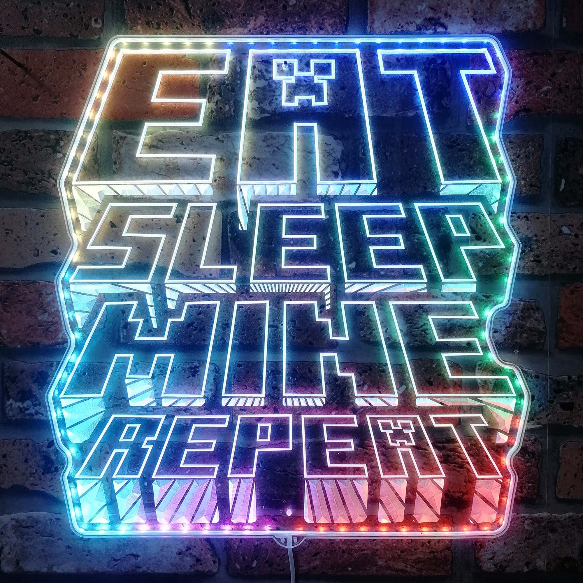 Eat Slepp Mine Repeat Minecraft  Neon LED Sign with Dynamic RGB Colors