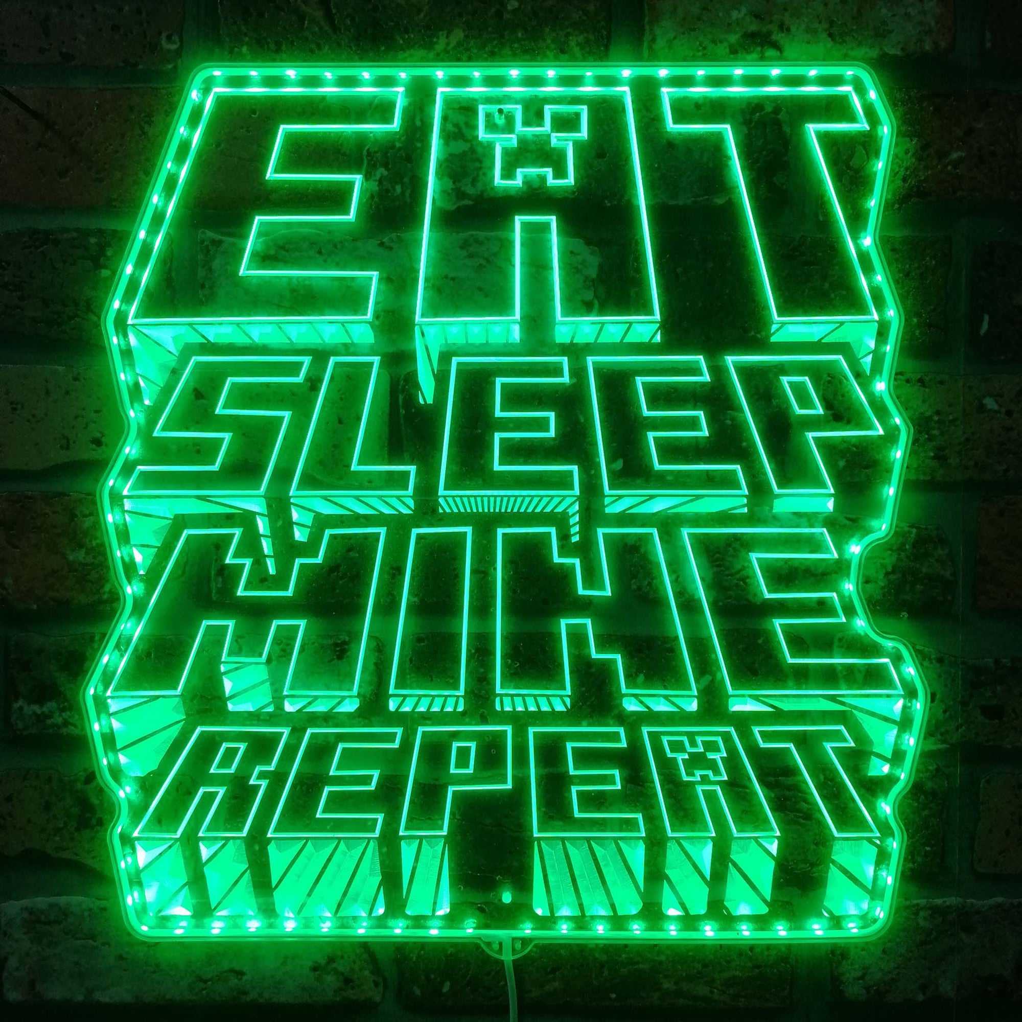 Eat Sleep Mine Repeat Minecraft  Neon LED Sign with Dynamic RGB Colors