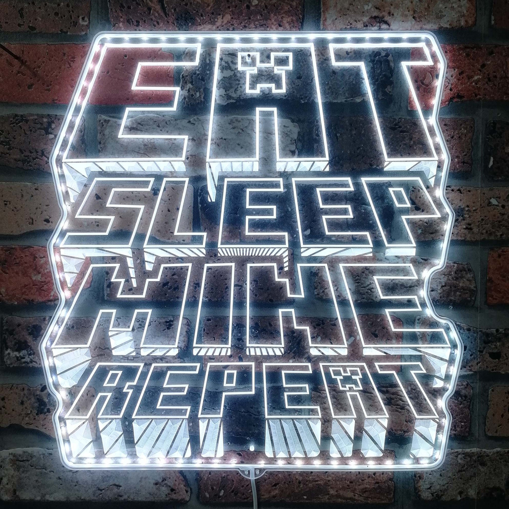 Eat Sleep Mine Repeat Minecraft  Neon LED Sign with Dynamic RGB Colors