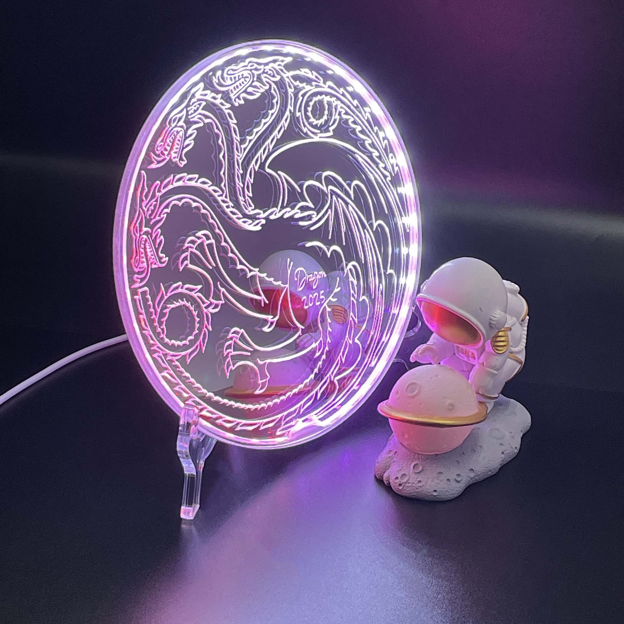 House of the Dragons  Neon LED Sign with Dynamic RGB Colors Mirror Backing
