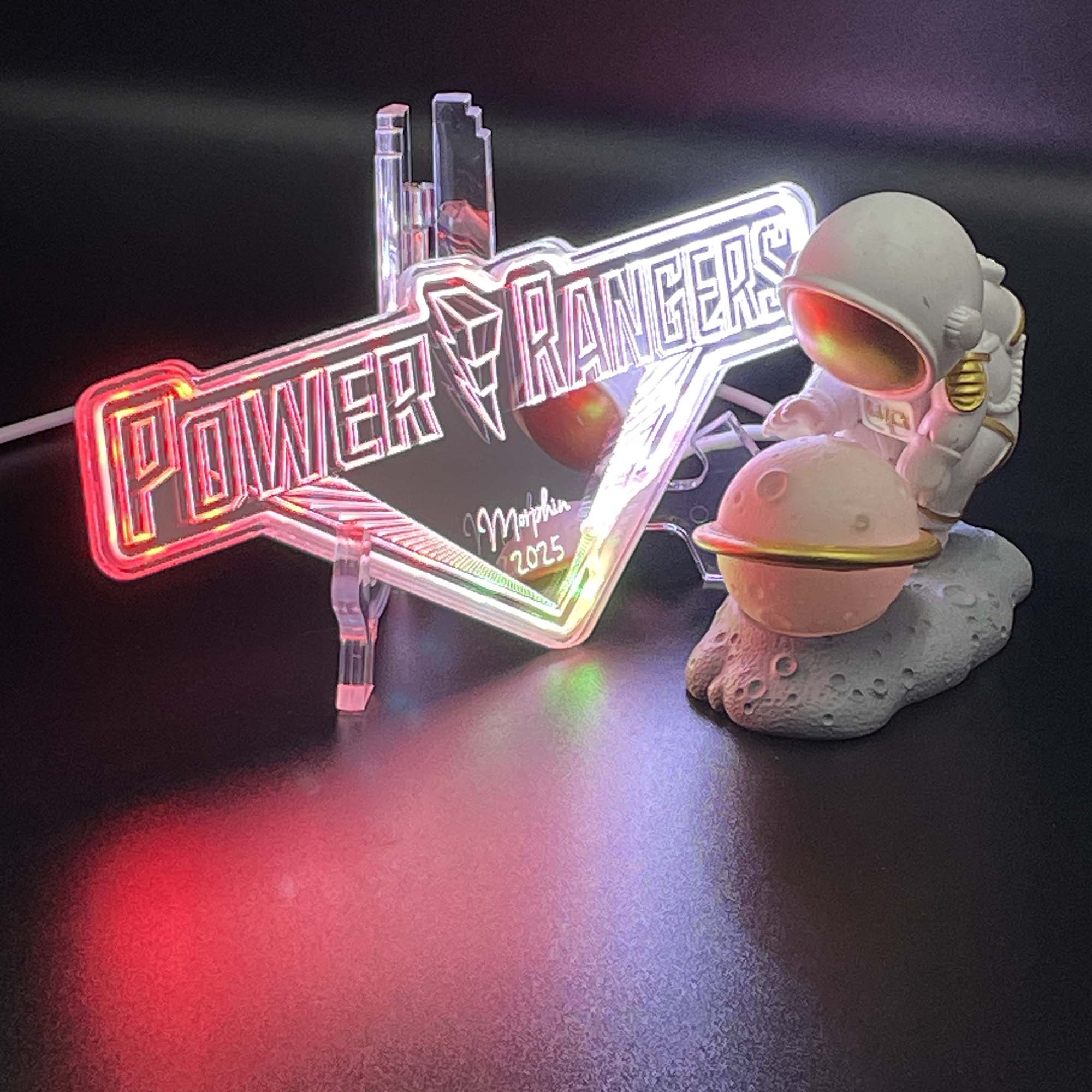Power Rangers  Neon LED Sign with Dynamic RGB Colors Mirror Backing