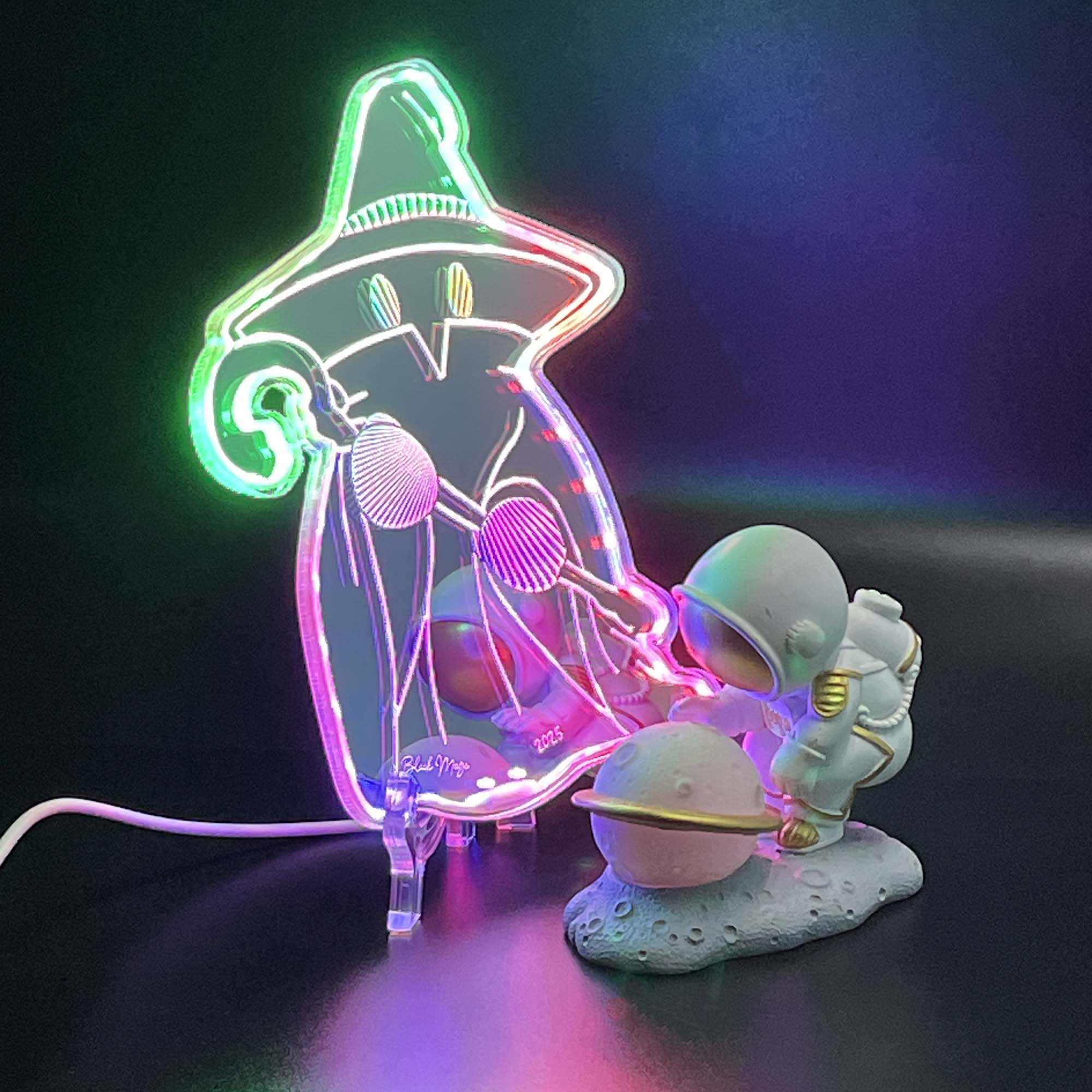 Black Mage Final Fantasy  Neon LED Sign with Dynamic RGB Colors Mirror Backing