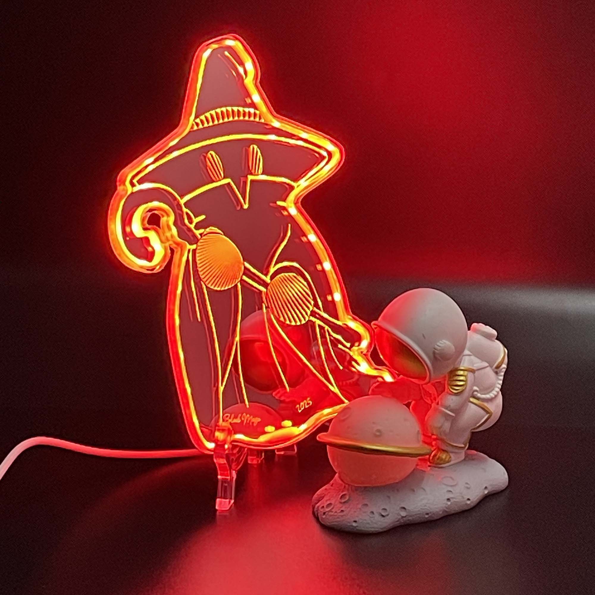 Black Mage Final Fantasy  Neon LED Sign with Dynamic RGB Colors Mirror Backing