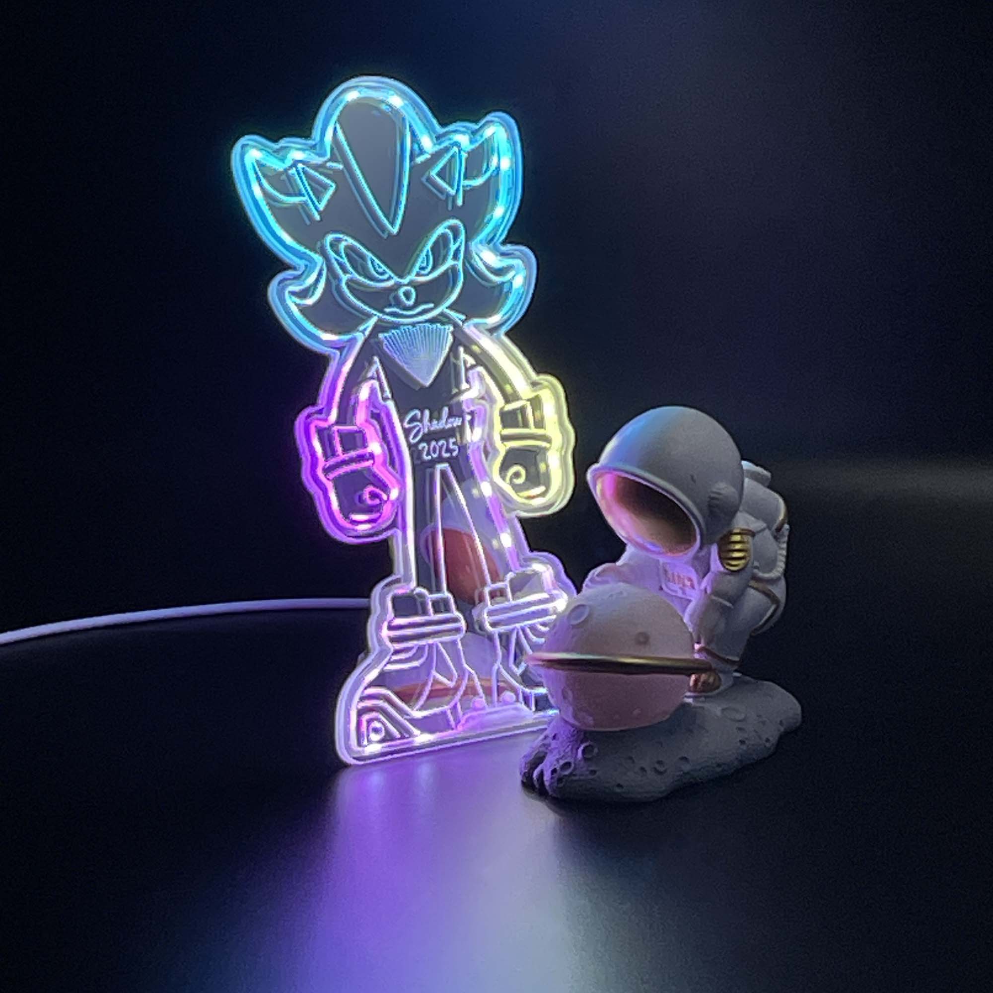 Shadow the Hedgehog Sonic  Neon LED Sign with Dynamic RGB Colors Mirror Backing