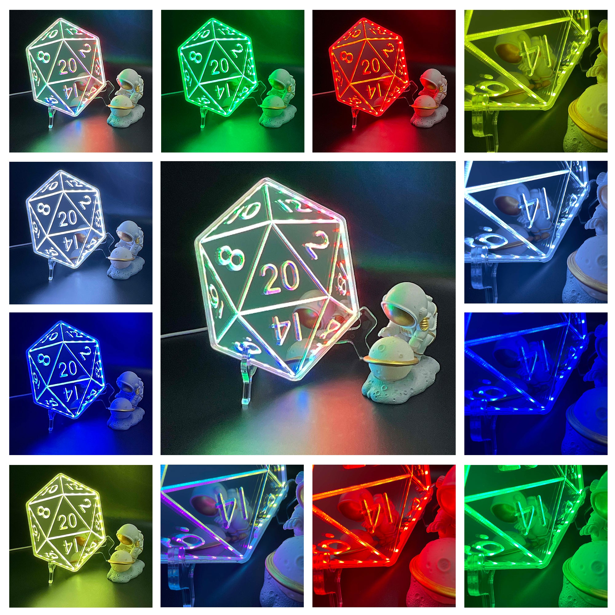 20 Sided Die  Neon LED Sign with Dynamic RGB Colors Mirror Backing