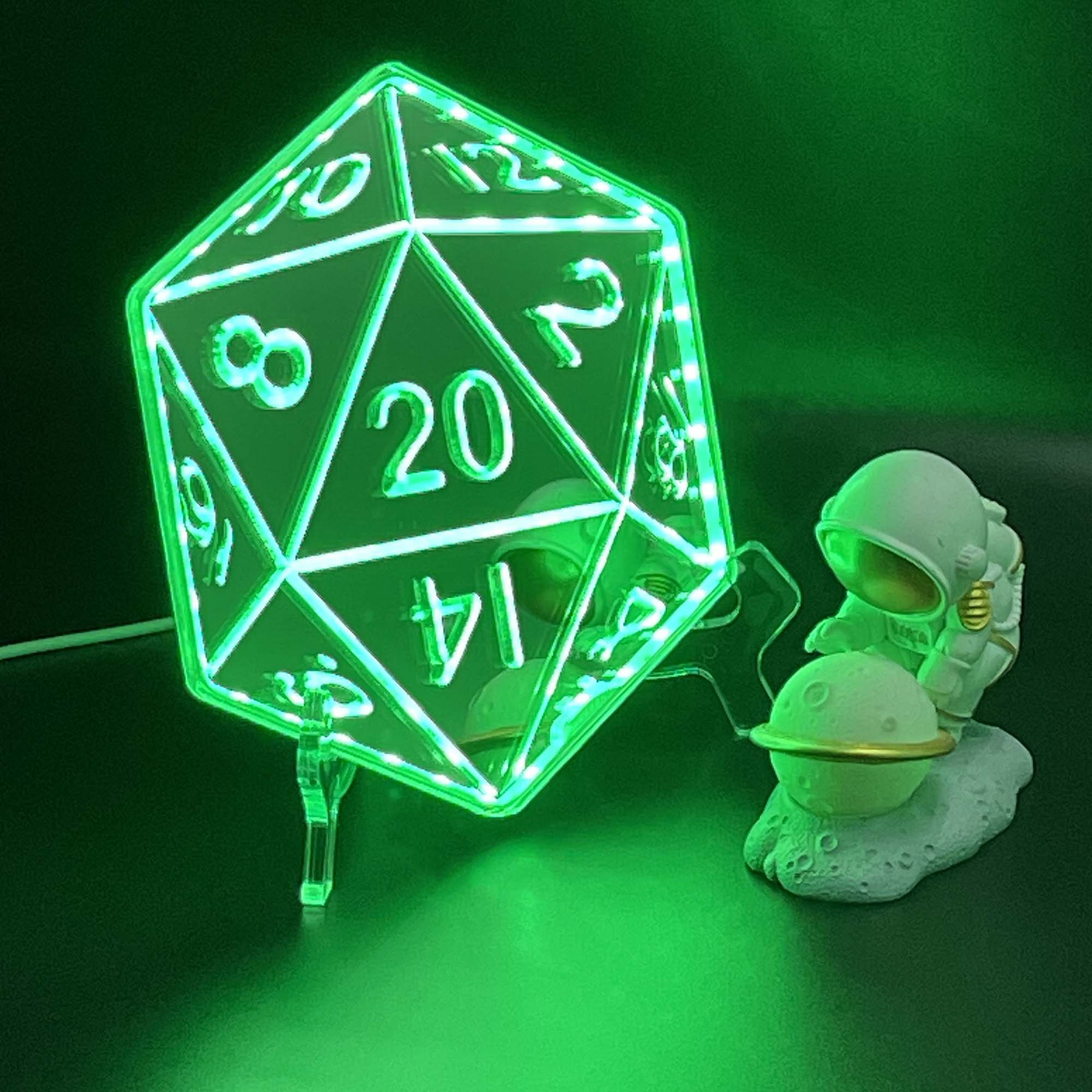 20 Sided Die  Neon LED Sign with Dynamic RGB Colors Mirror Backing