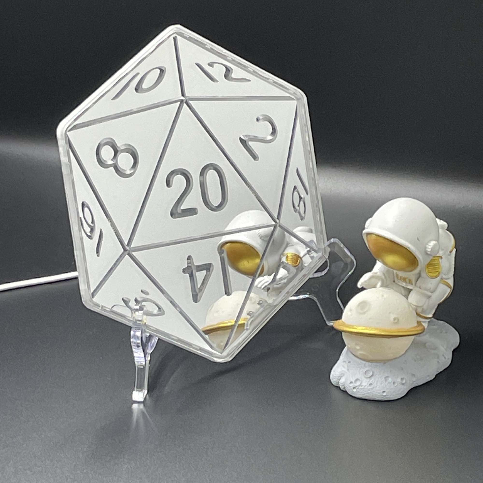 20 Sided Die  Neon LED Sign with Dynamic RGB Colors Mirror Backing
