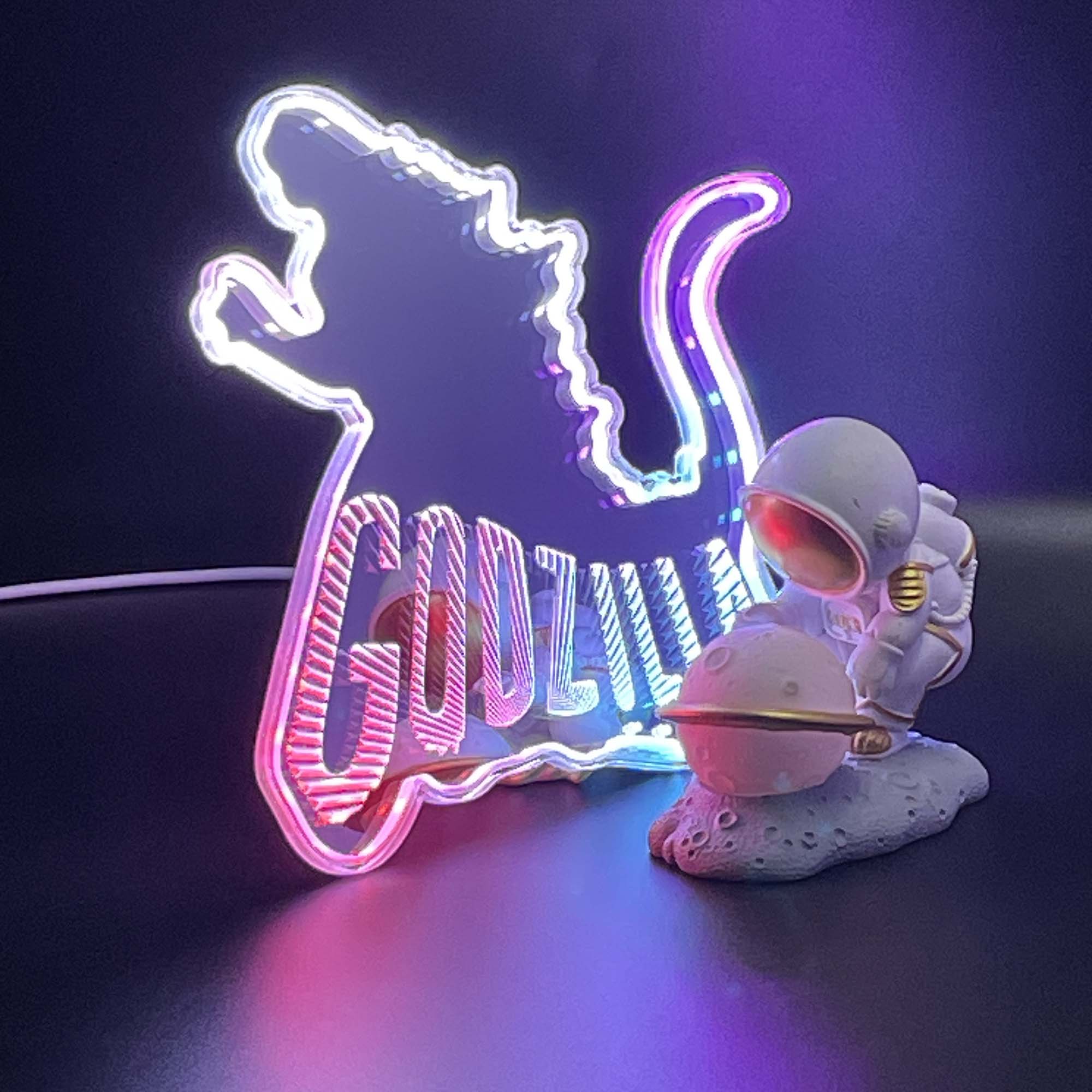 Godzilla  Neon LED Sign with Dynamic RGB Colors Mirror Backing