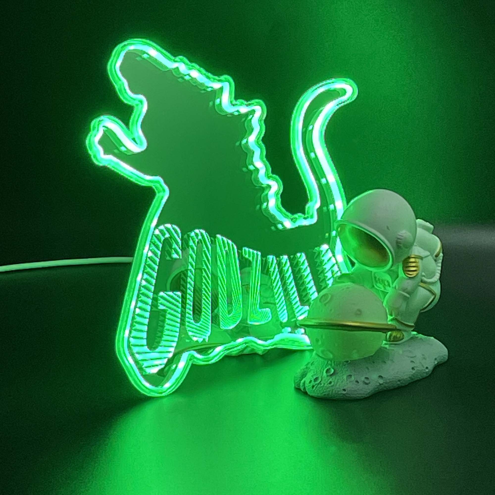 Godzilla  Neon LED Sign with Dynamic RGB Colors Mirror Backing