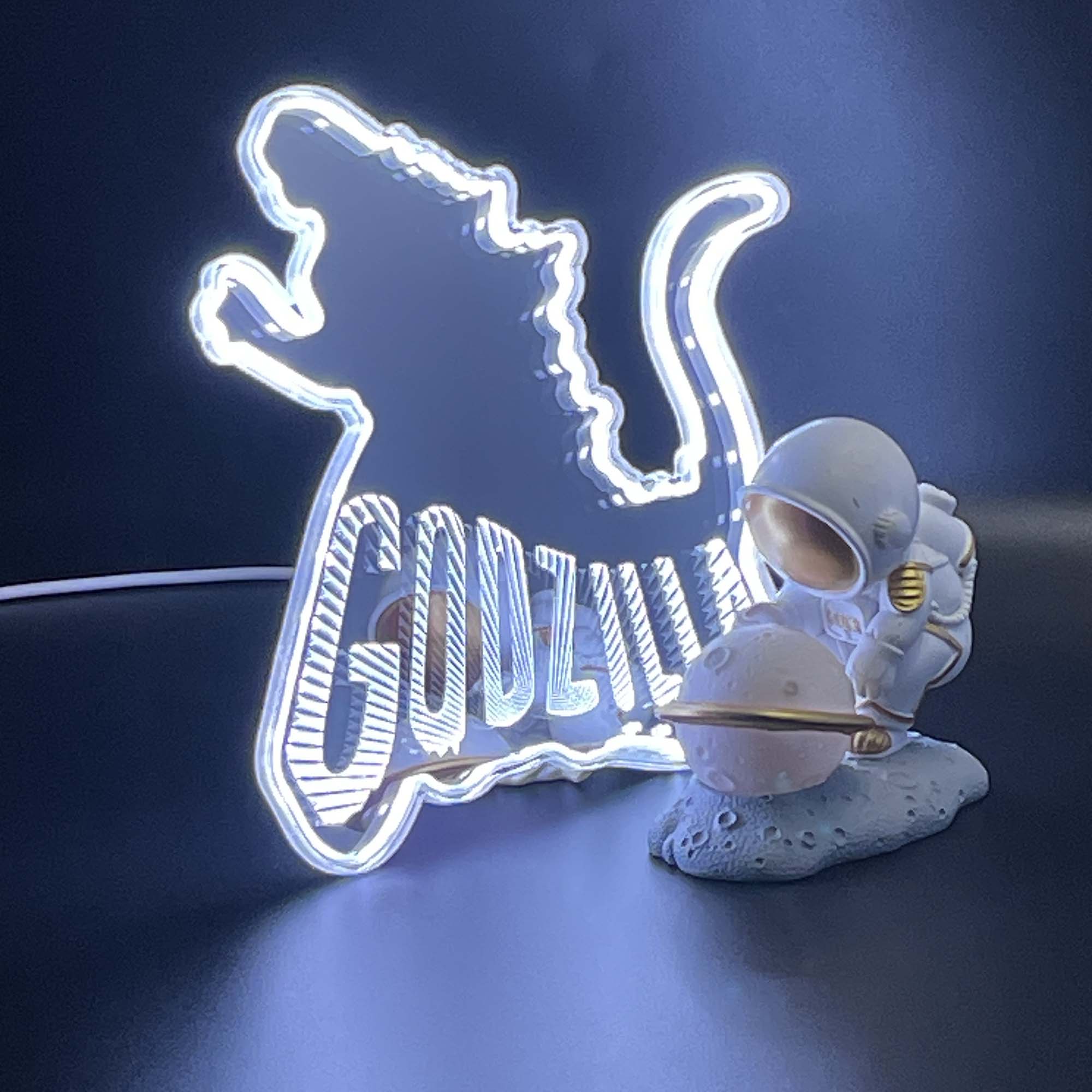 Godzilla  Neon LED Sign with Dynamic RGB Colors Mirror Backing