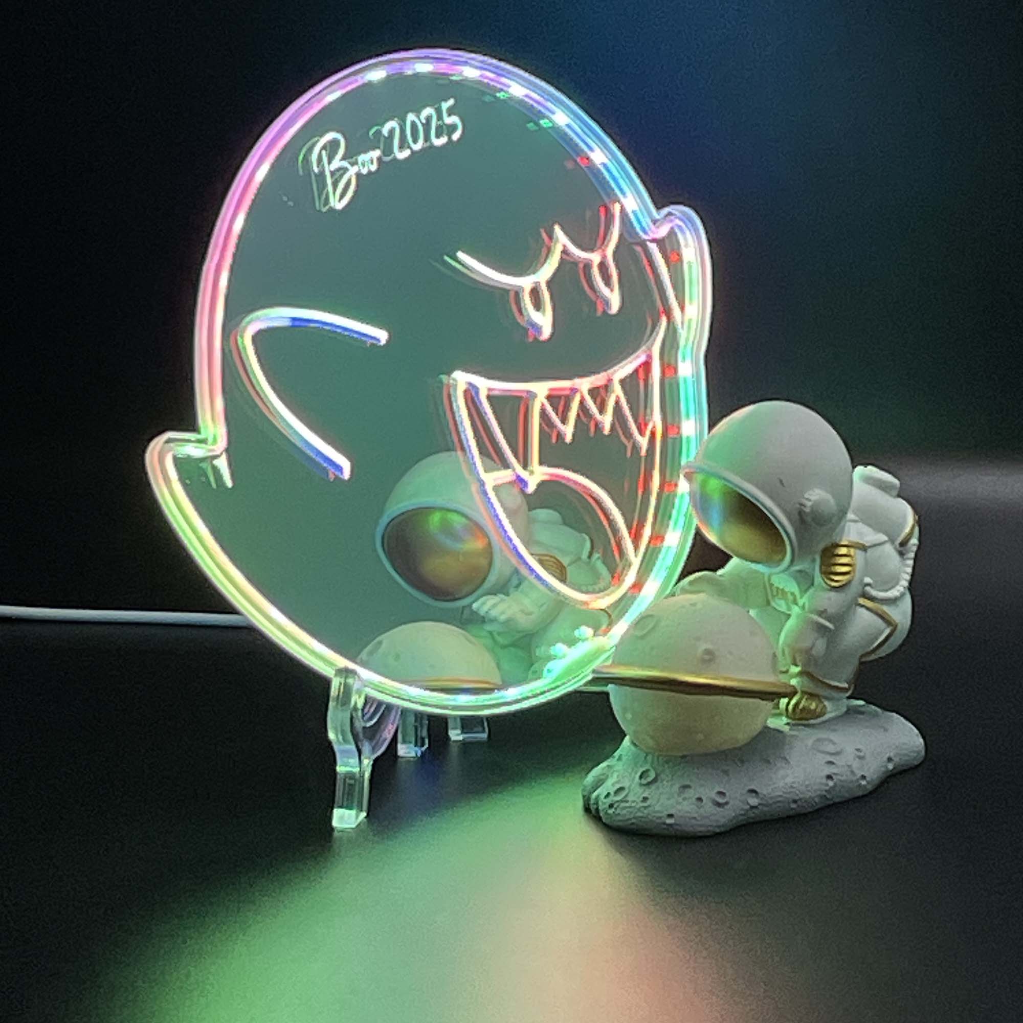 Mario Boo  Neon LED Sign with Dynamic RGB Colors Mirror Backing