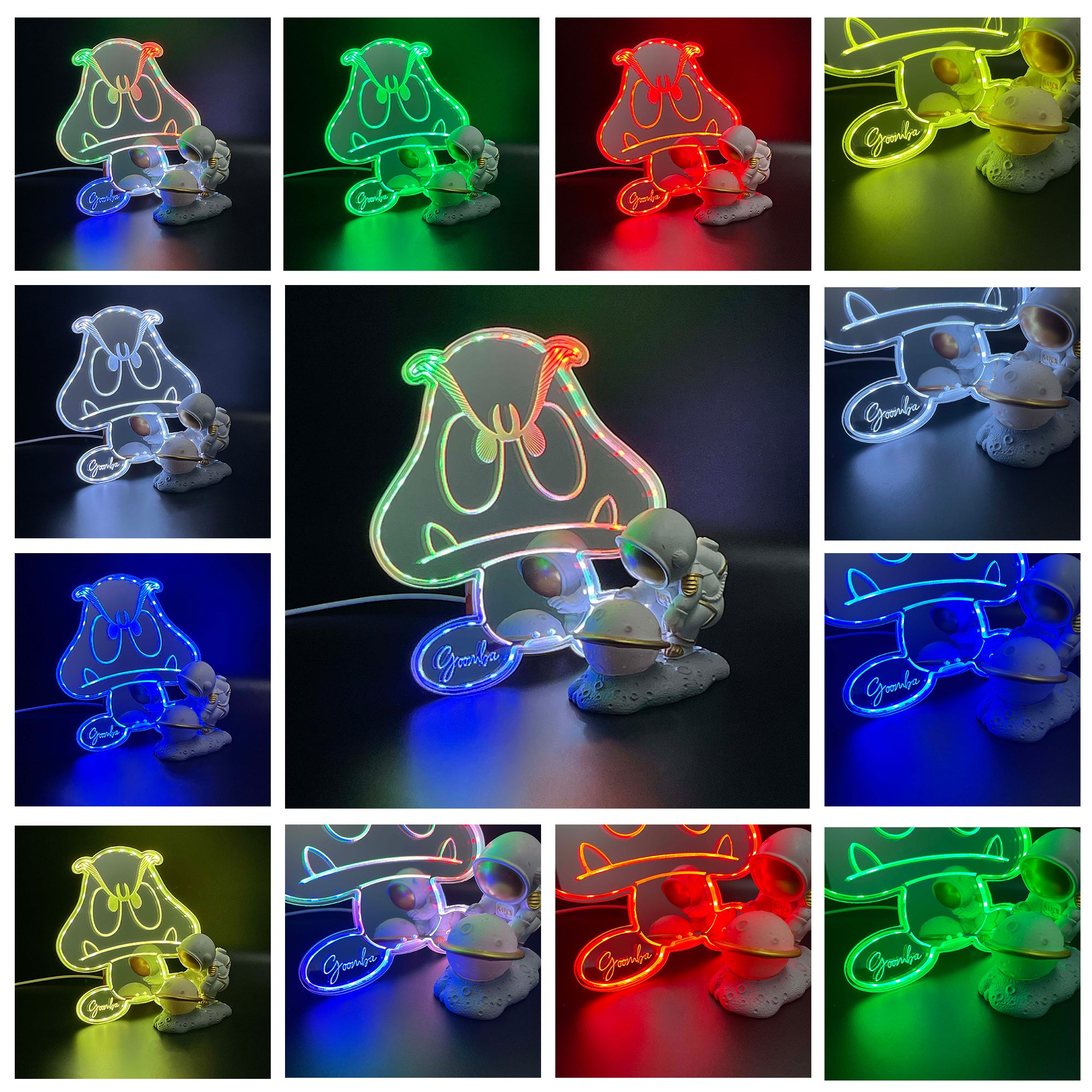 Mario Goomba  Neon LED Sign with Dynamic RGB Colors Mirror Backing