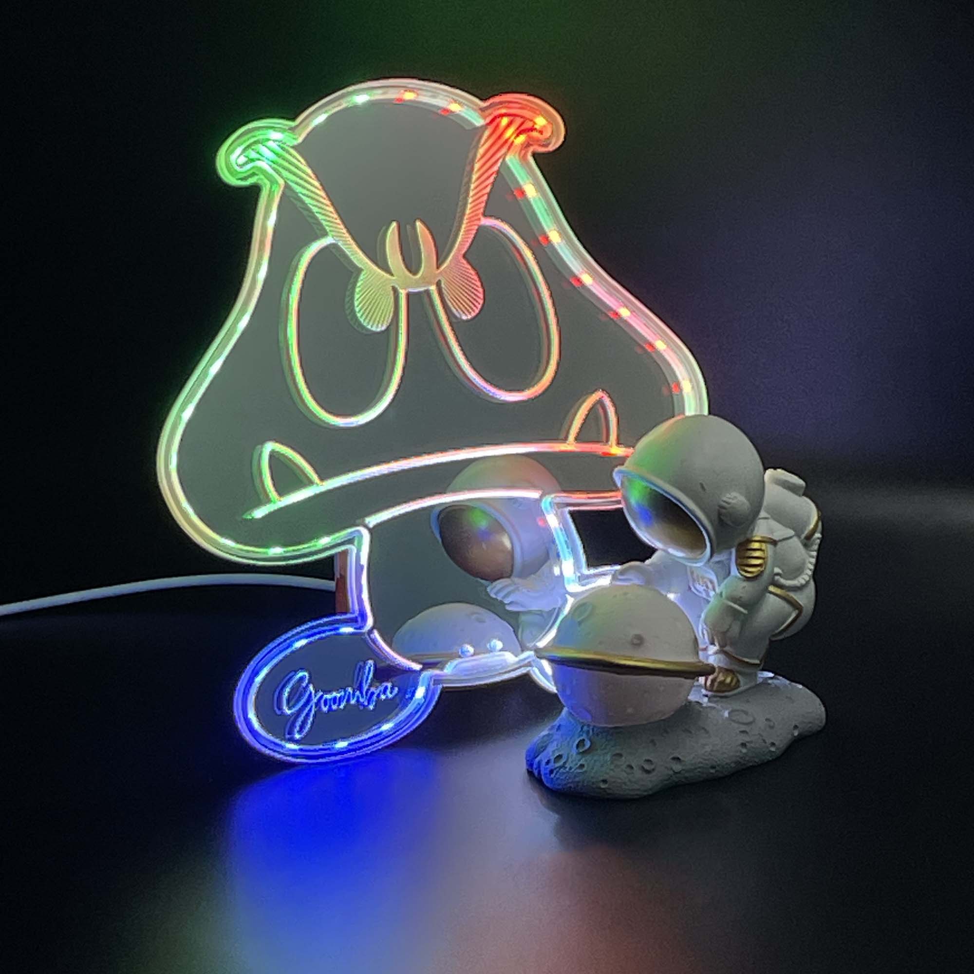 Mario Goomba  Neon LED Sign with Dynamic RGB Colors Mirror Backing