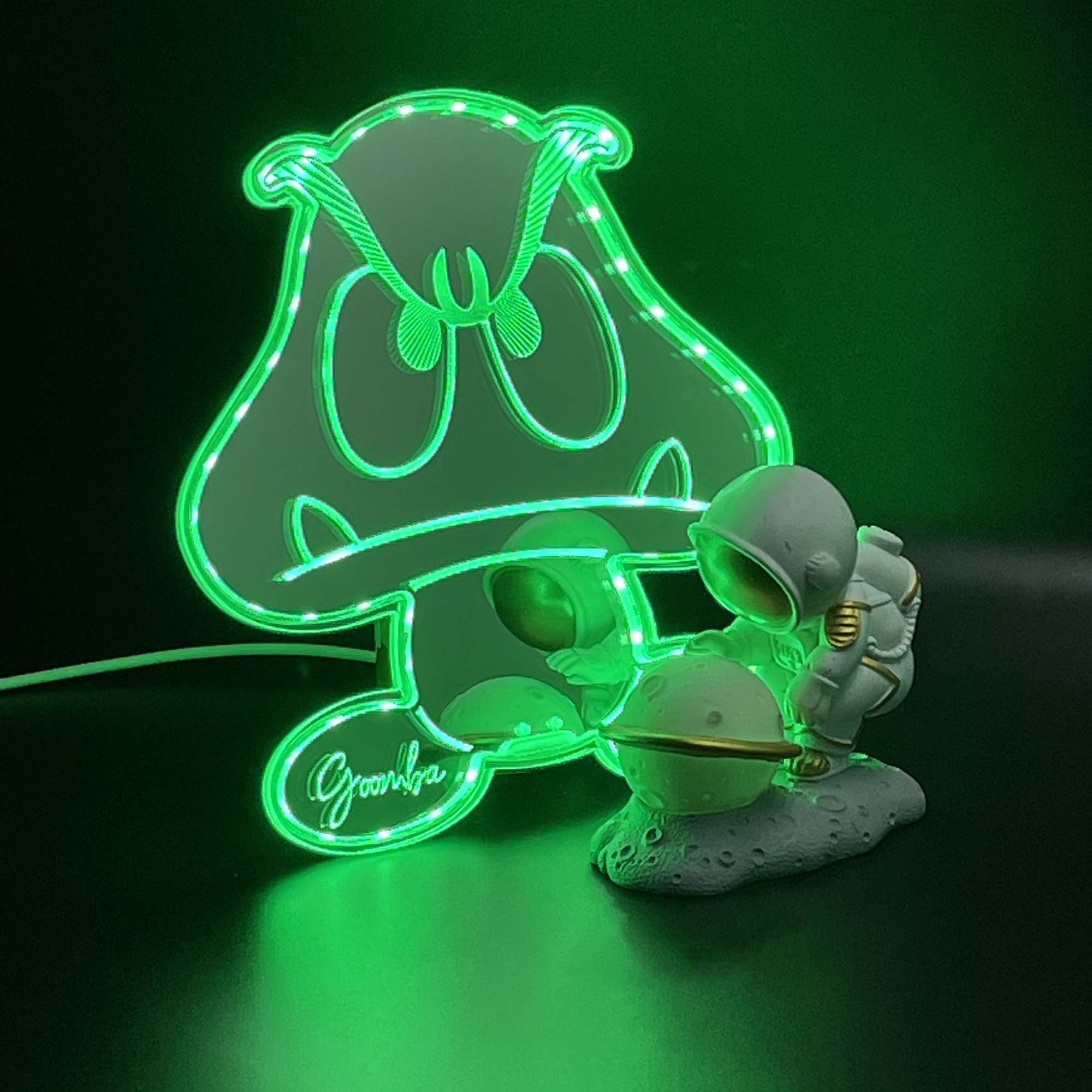 Mario Goomba  Neon LED Sign with Dynamic RGB Colors Mirror Backing